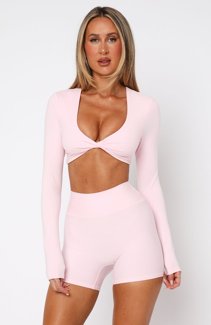 Premium Over The Line Long Sleeve Crop Top in Ballet Pink