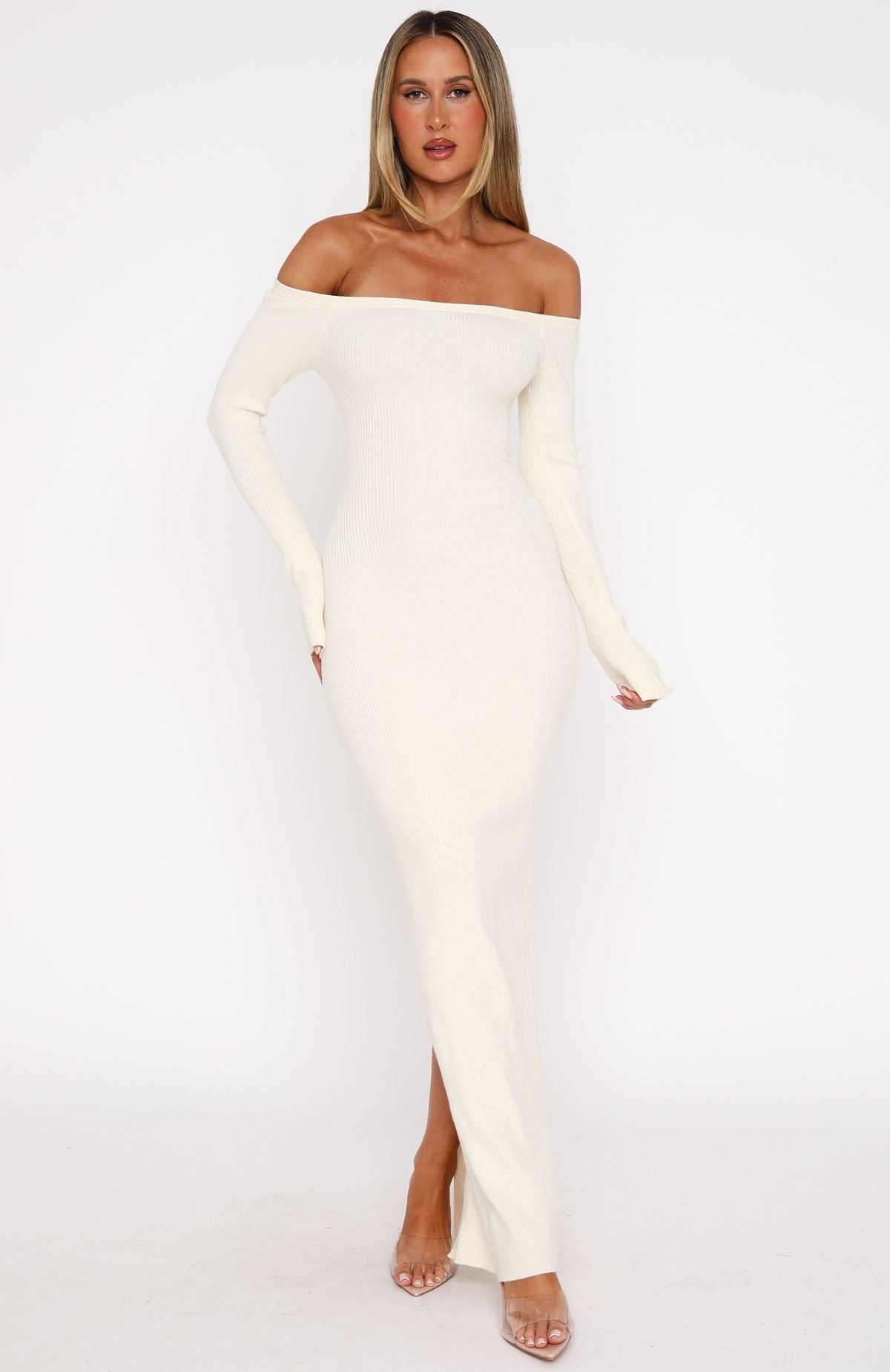 Premium Star Studded Knit Maxi Dress - Winter White