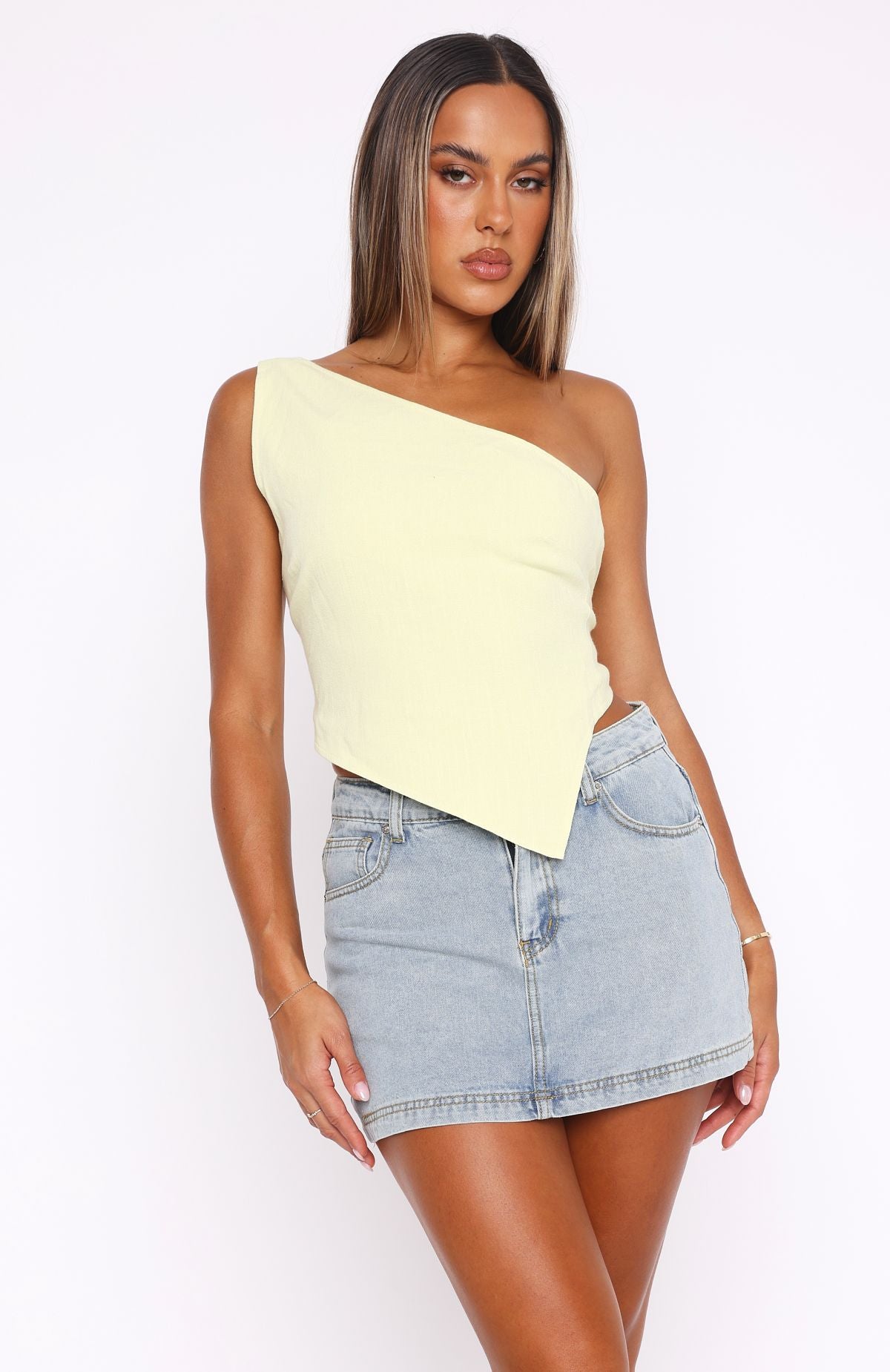 Premium One Shoulder Crop Top - Lime