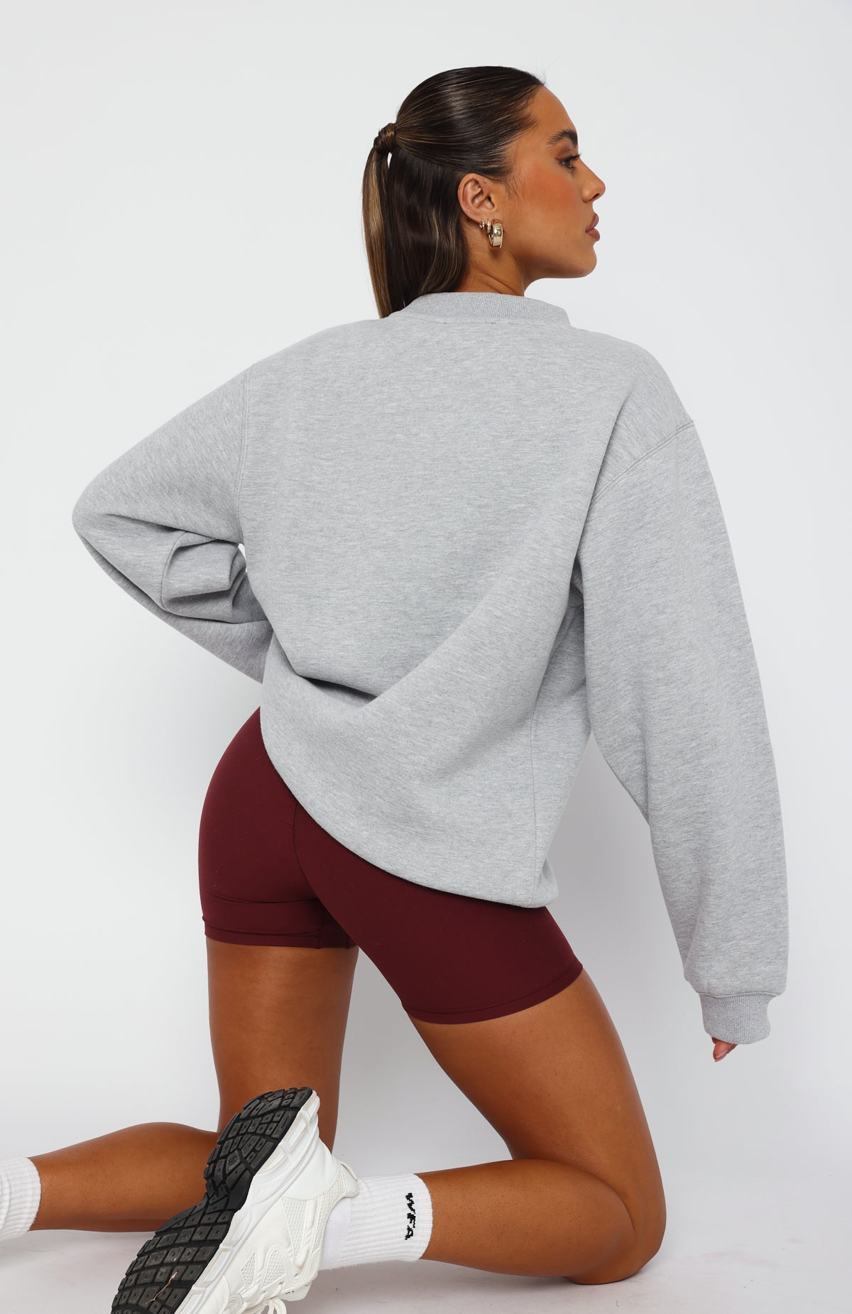 Ultimate Sporty Girl Oversized Sweater - Premium Grey Marle