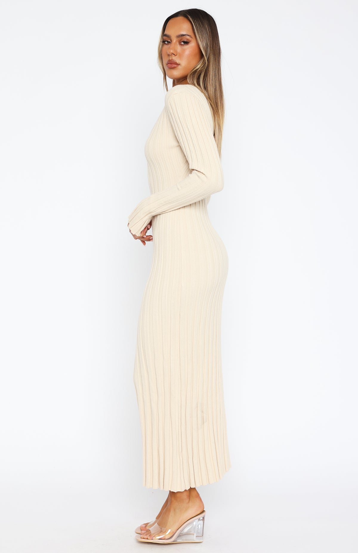 Premium Long Sleeve Maxi Dress in Oat - Ultimate Comfort & Style