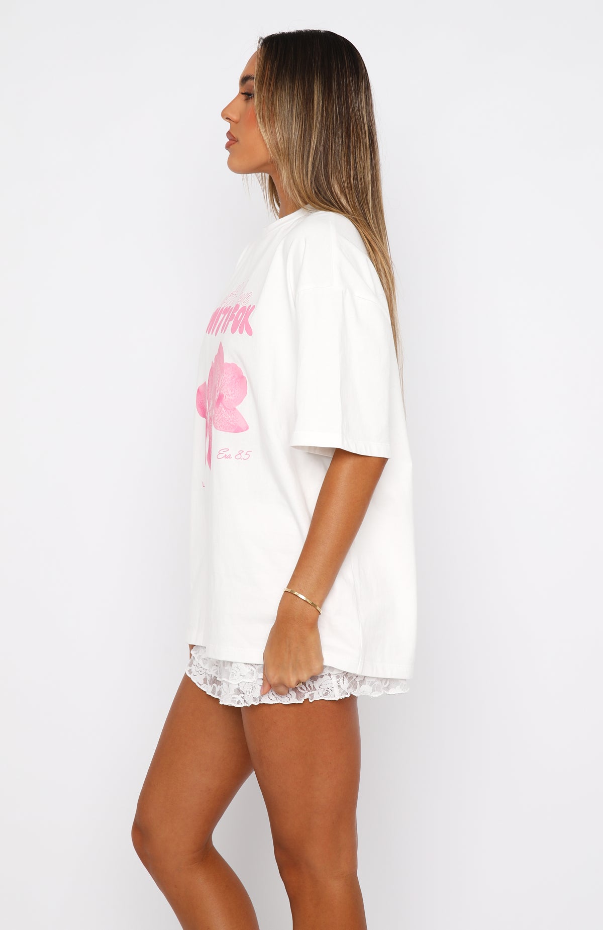 Premium With Love Forever Oversized Tee - White & Pink