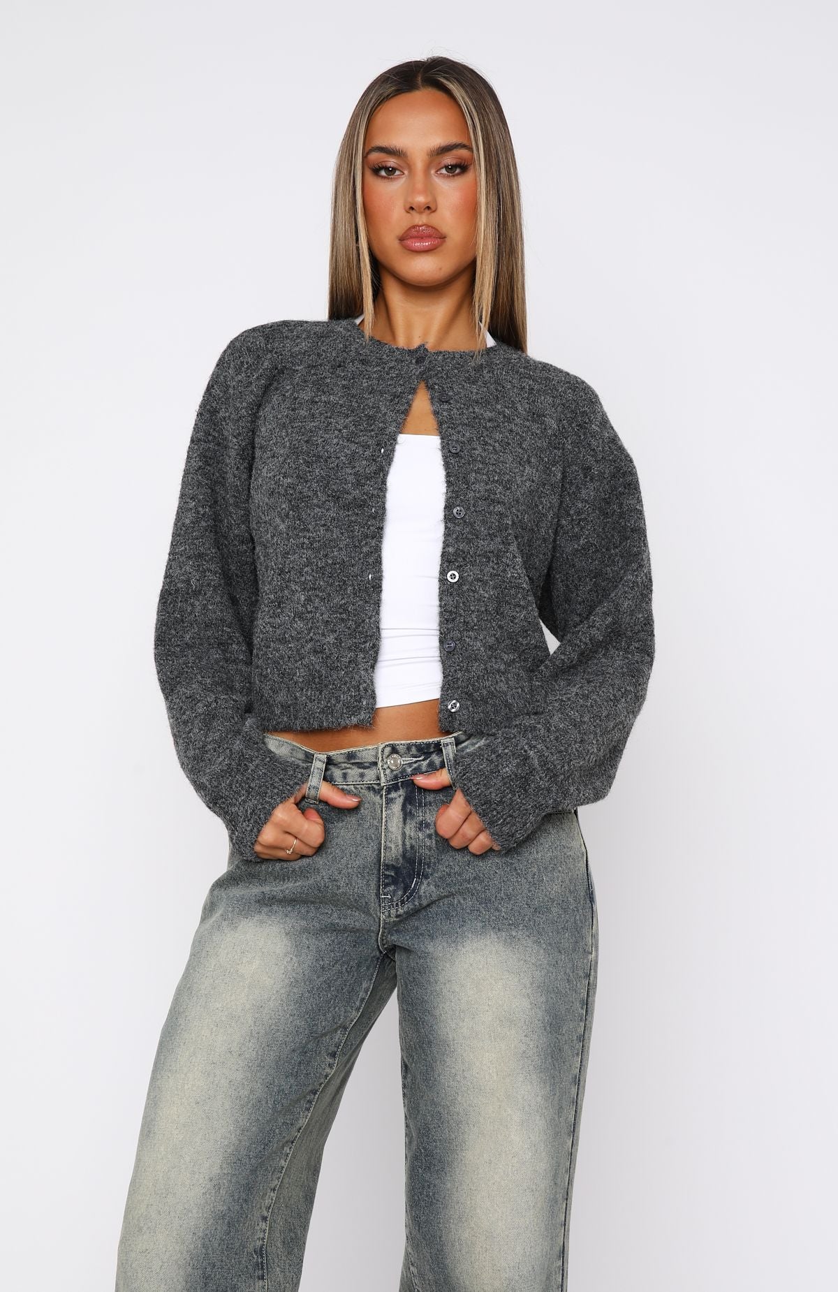 Premium Warm Whispers Knit Cardigan - Charcoal Grey