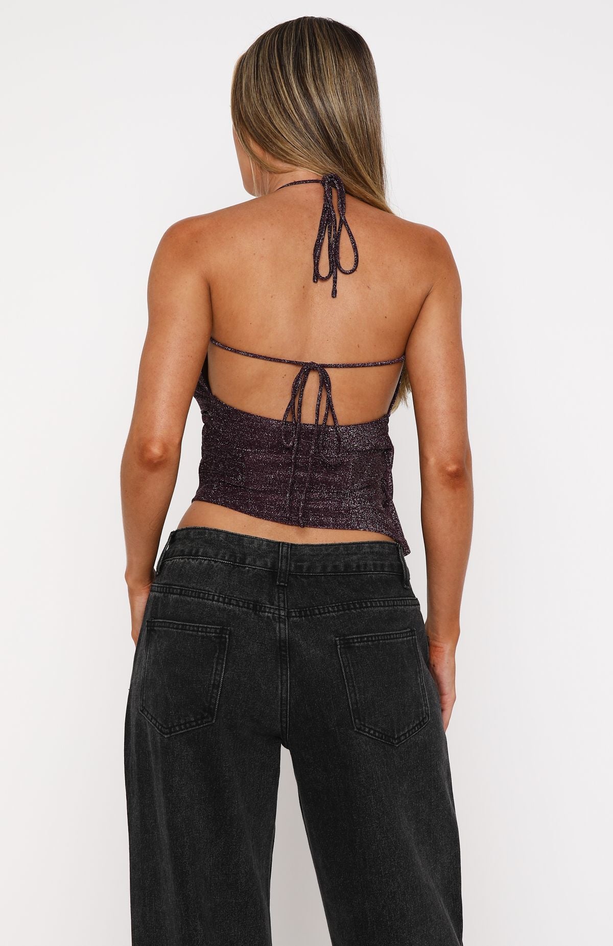 Premium Glam Halter Top - Plum Shine