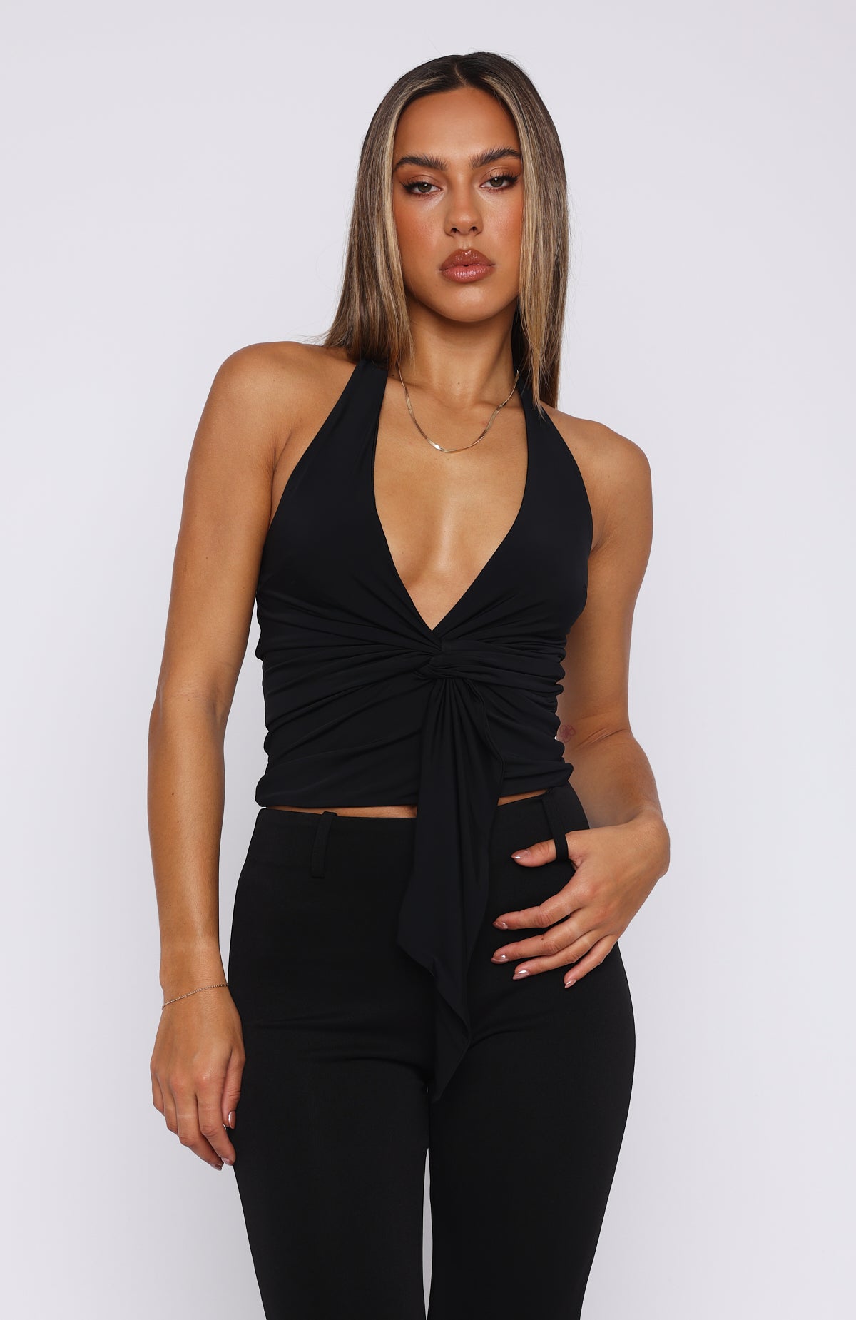 Premium Thoughts Of You Halter Top - Black