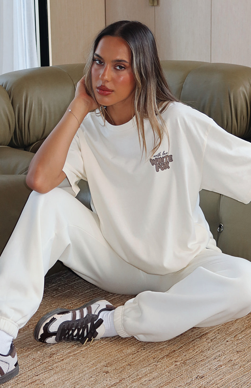 Premium With Love Always Oversized Cotton Tee - Cream