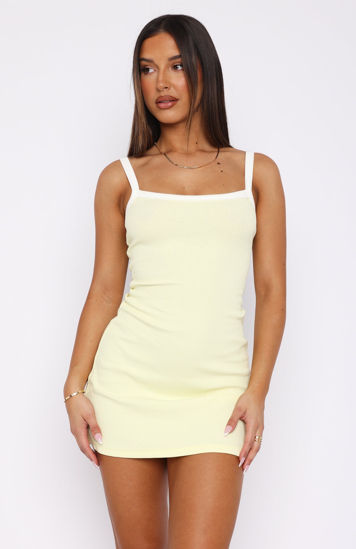 Ultimate Summer Ribbed Mini Dress - Lemon & White