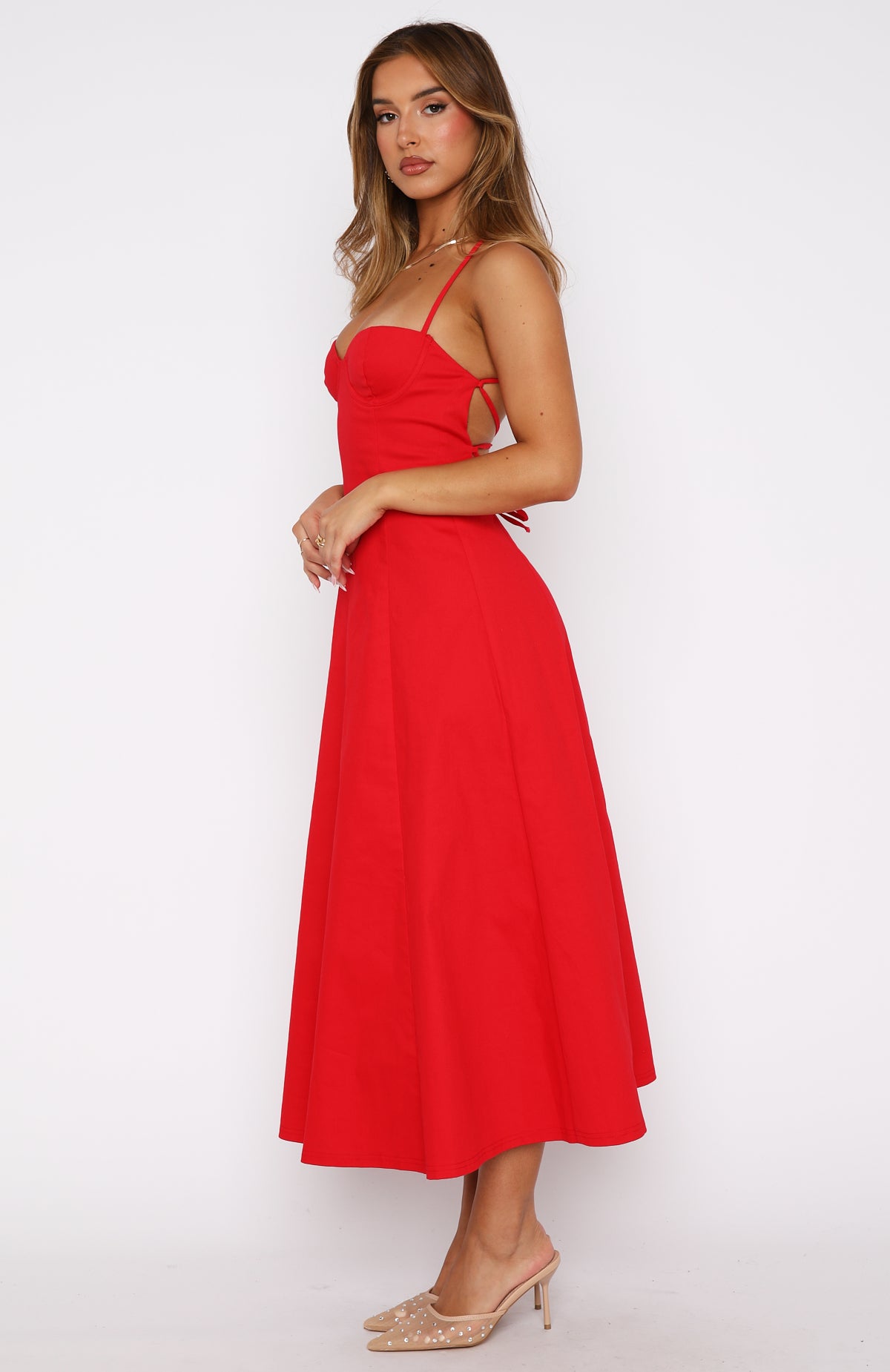 Premium Wanna Be There Midi Dress - Elegant Red