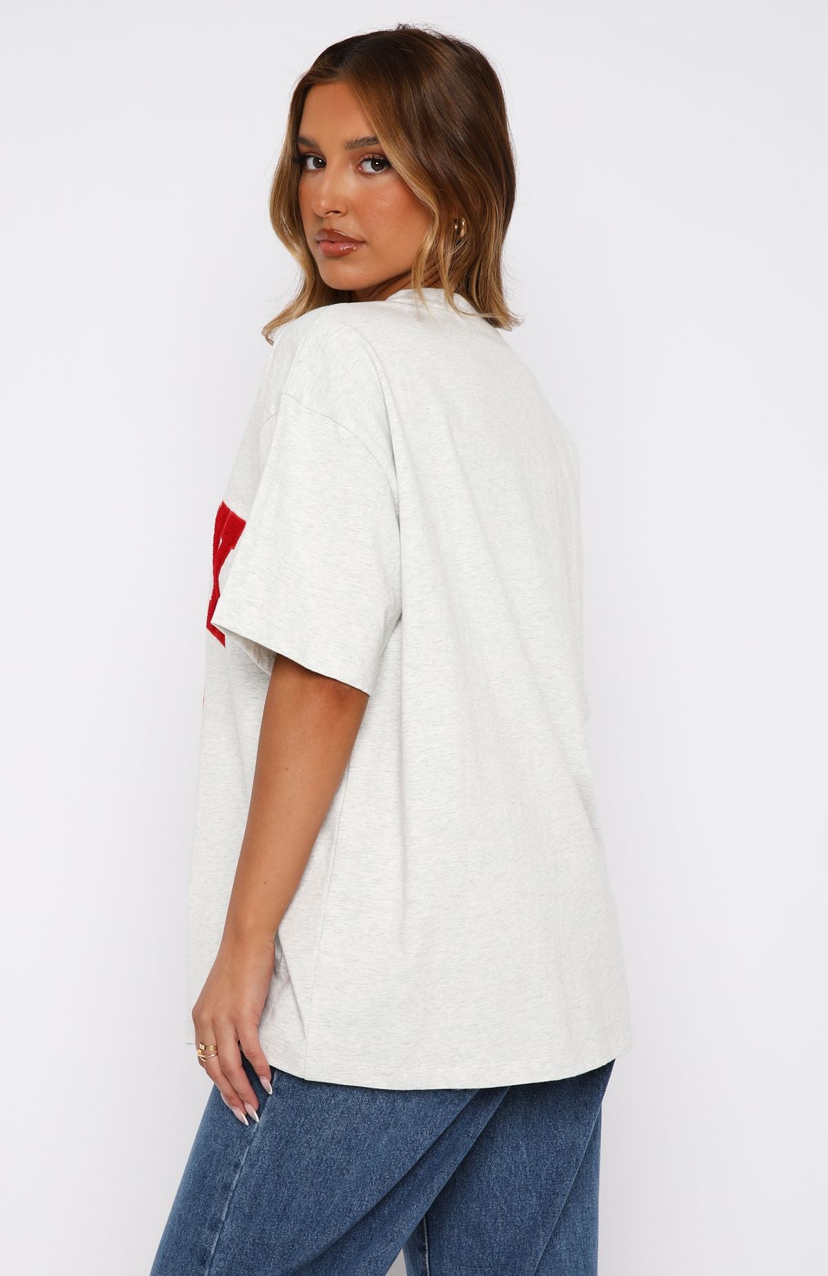 Premium Oversized Cotton Tee - Grey Marle/Red