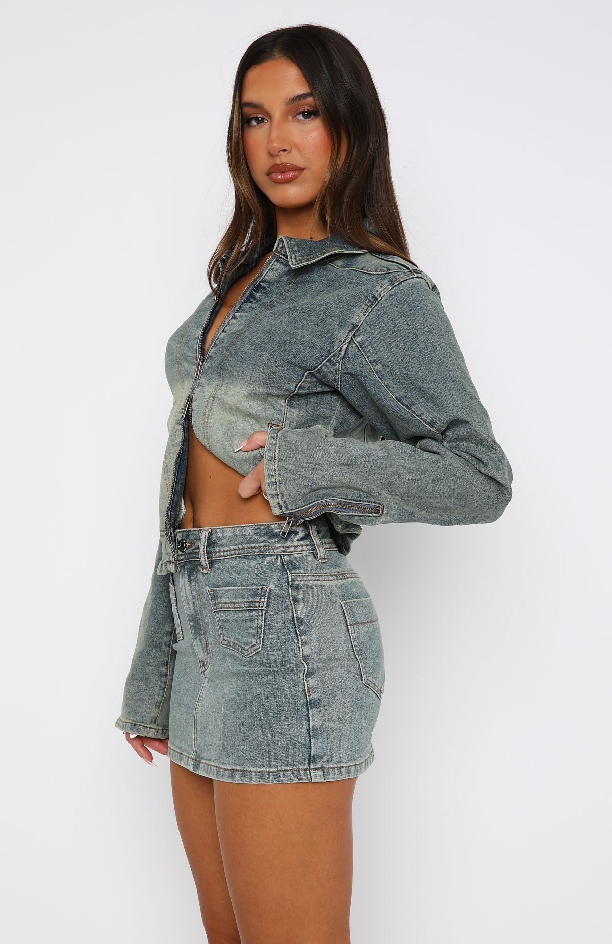 Premium Kayla Denim Mini Skirt - Brown Blue Wash | Ultimate Weekend Style