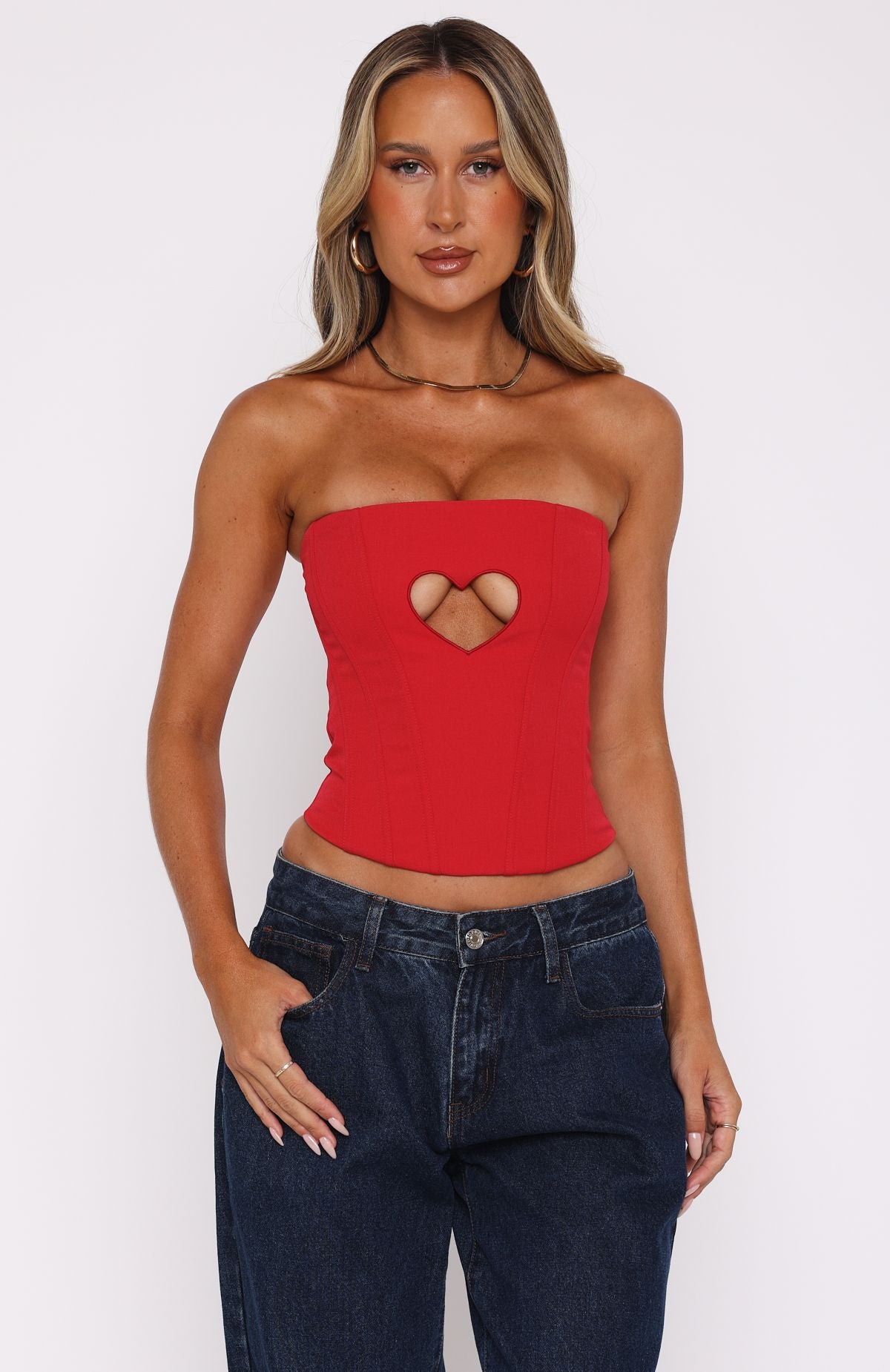 Ultimate Strapless Heart Cut-Out Bustier - Passion Red