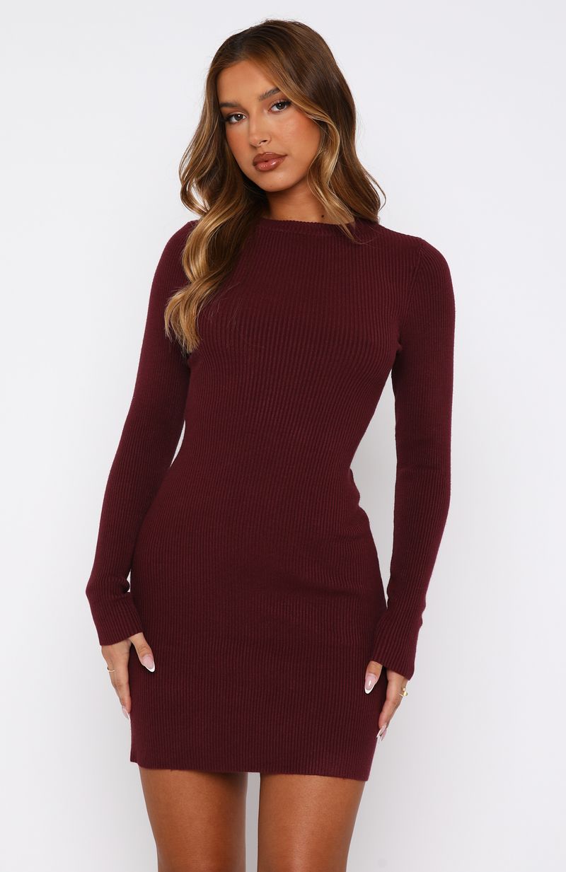 Premium Let's Be Together Long Sleeve Mini Dress - Dark Merlot