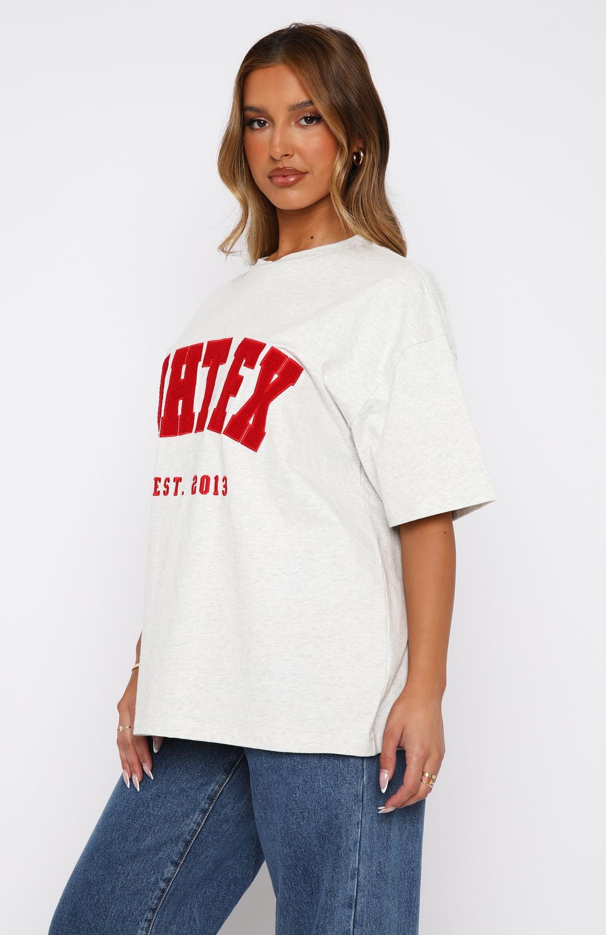 Premium Oversized Cotton Tee - Grey Marle/Red