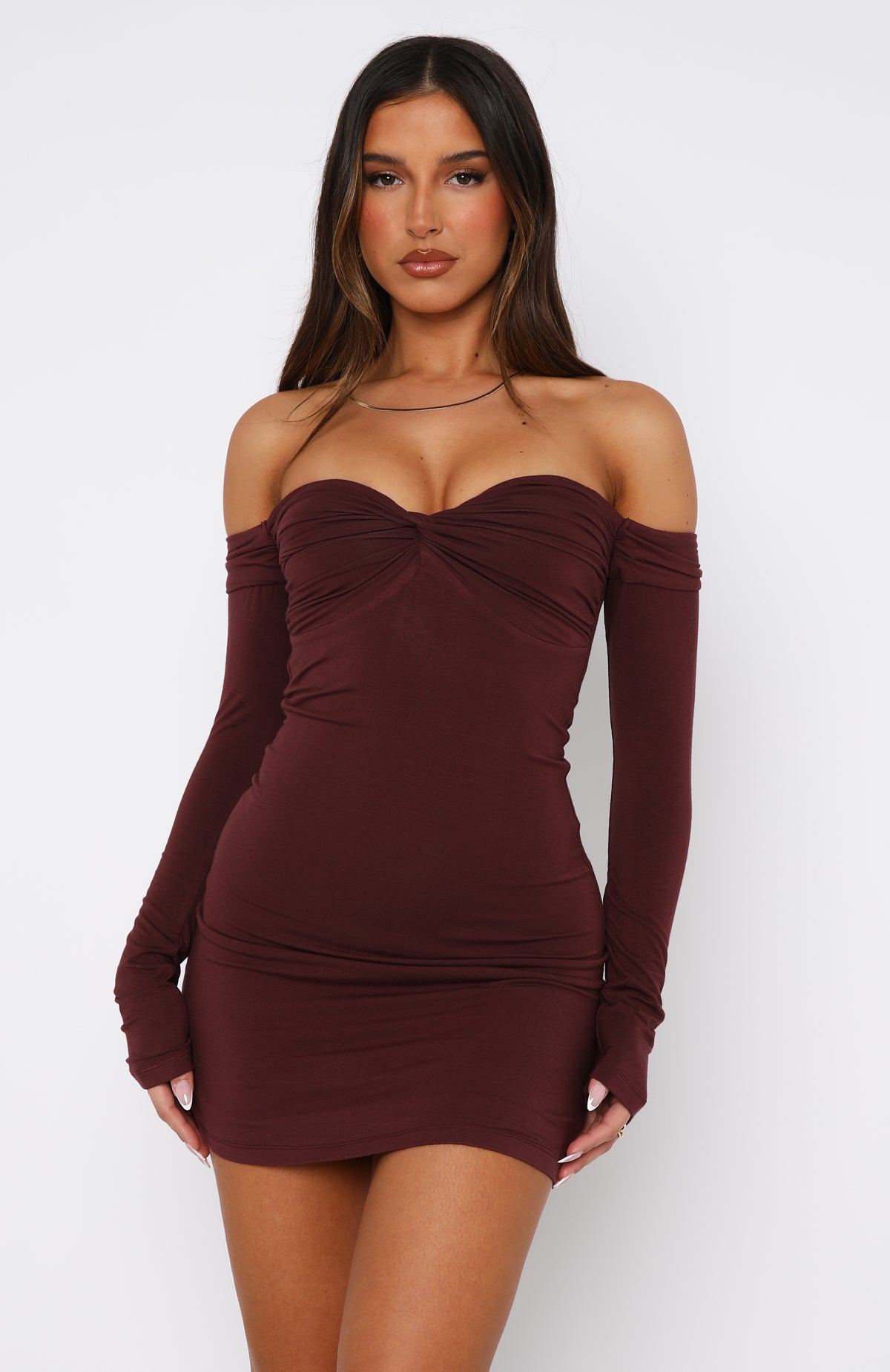 Ultimate Off-Shoulder Mini Dress - Chocolate