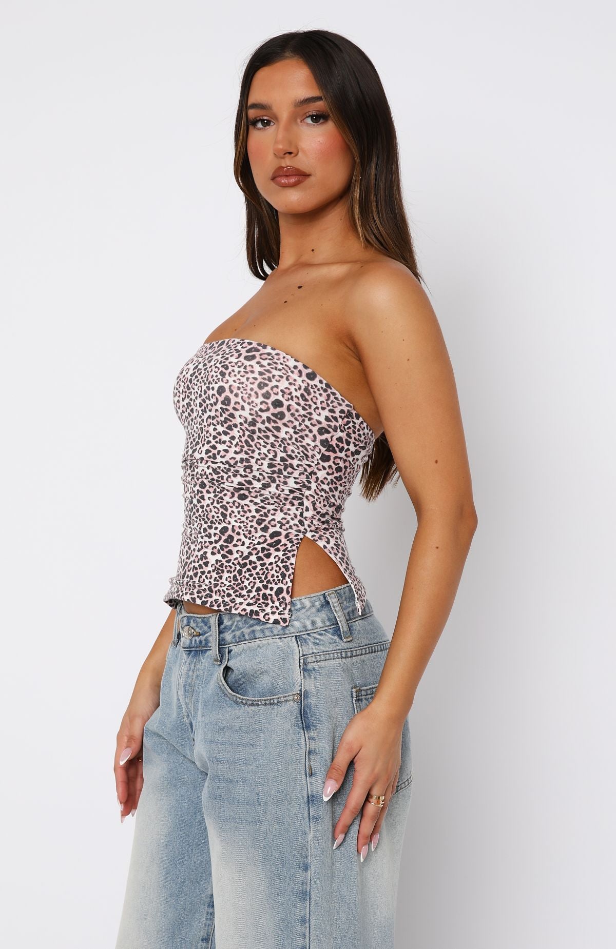 Ultimate Stay Down Strapless Top - Pink Leopard Print