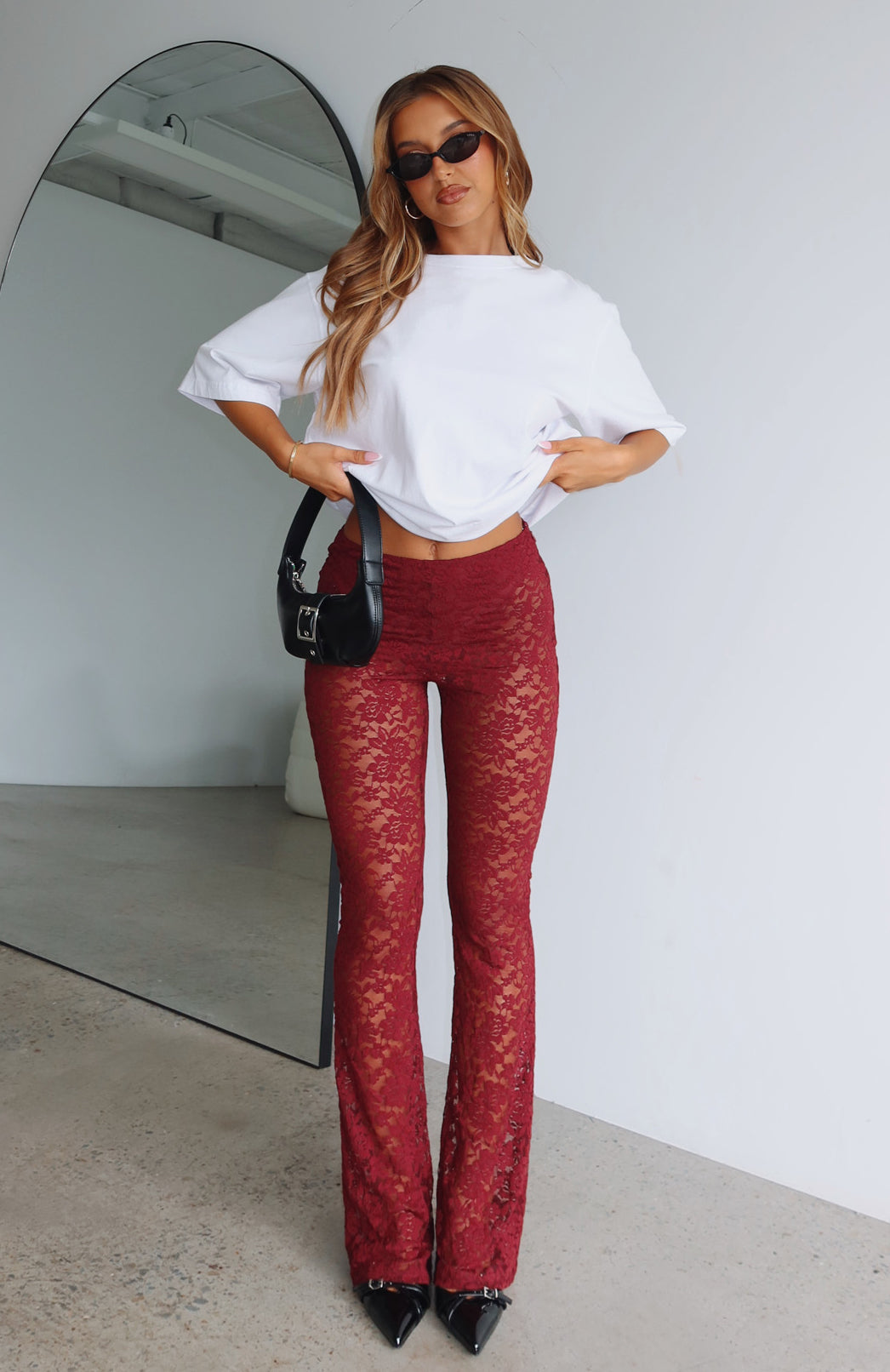 Premium New Era Lace Pants in Wine