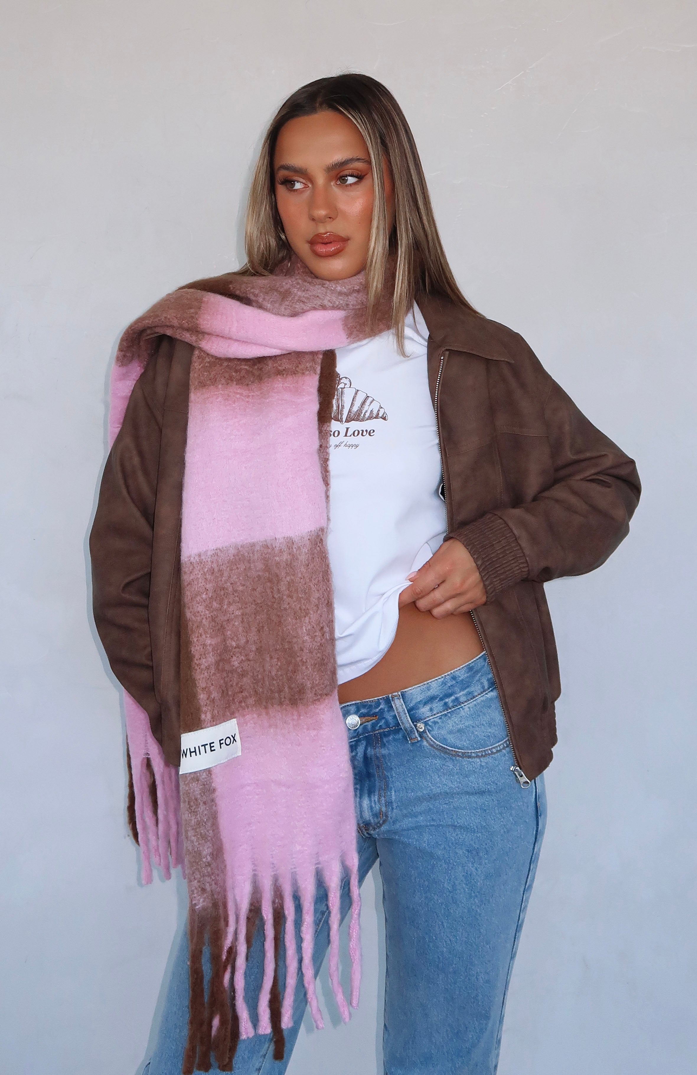 Premium Colorado Knit Scarf - Pink & Chocolate