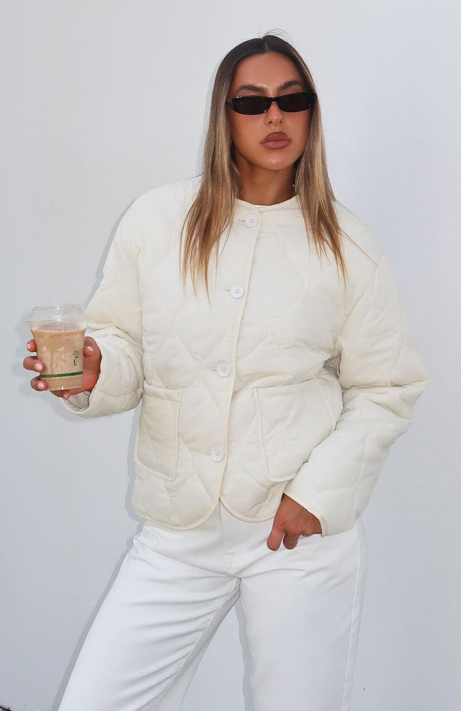 Premium Quilted Jacket - Cream | Ultimate Winter Style