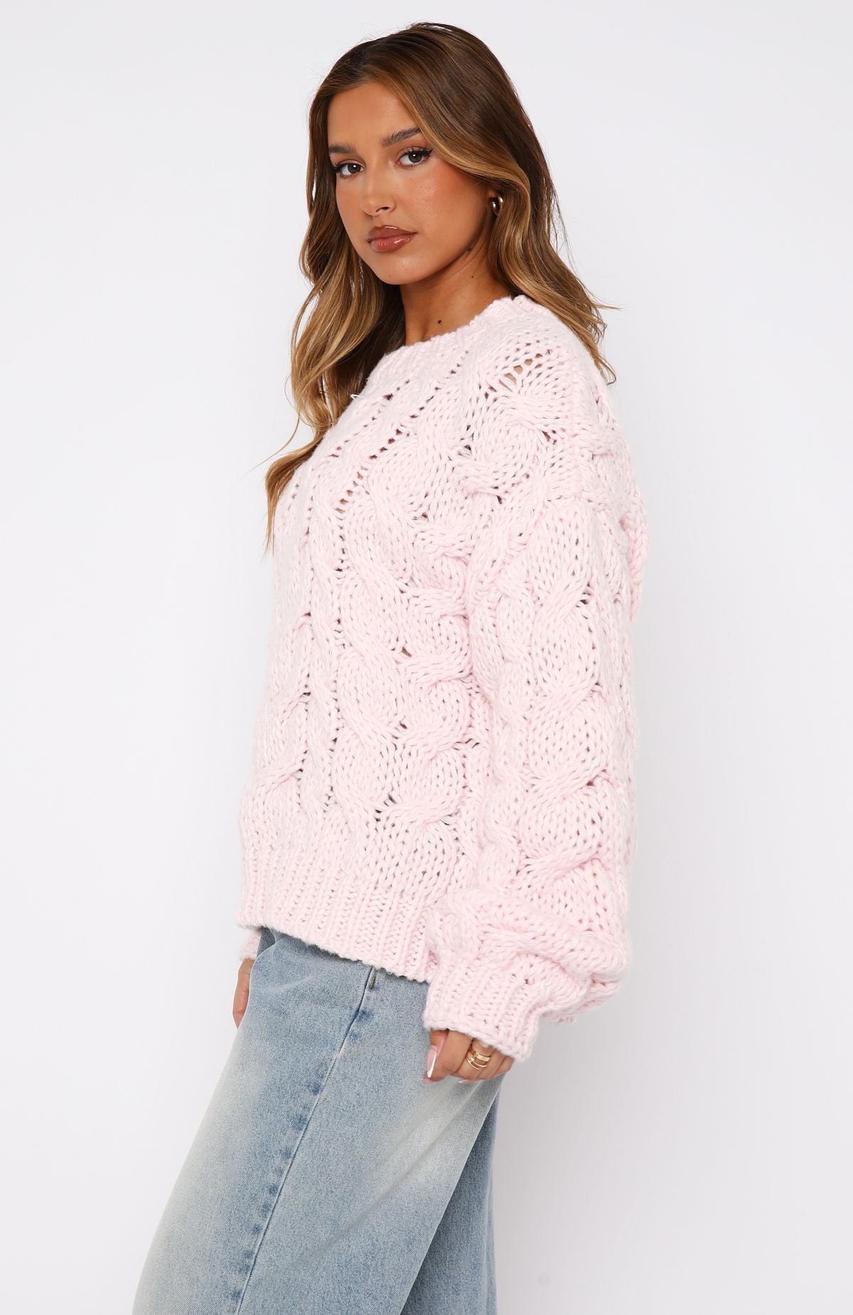 Premium Oversized Knit Sweater - Baby Pink | Ultimate Winter Essential