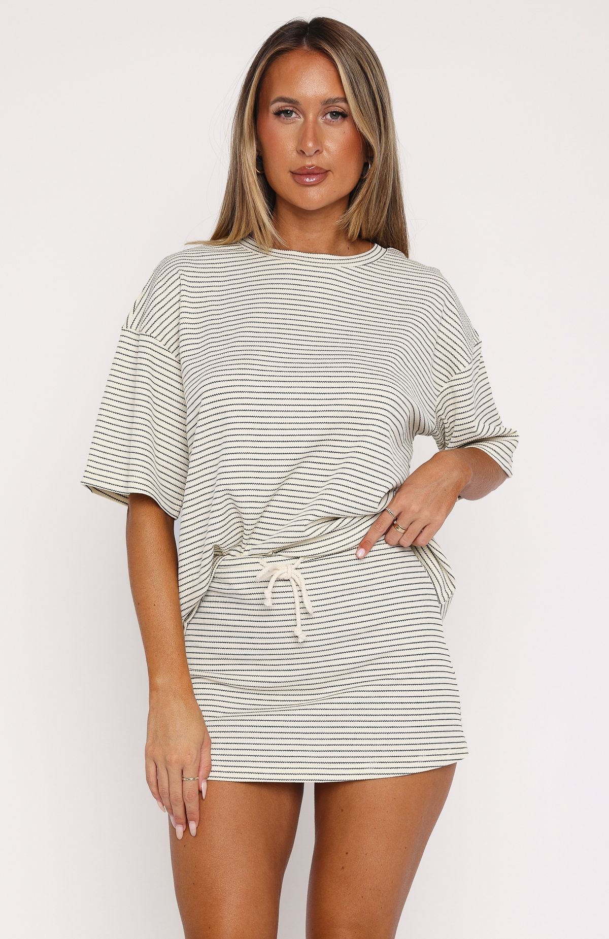 Premium Never The Less Mini Skirt - Cream/Black Stripe | Ultimate Beach Style