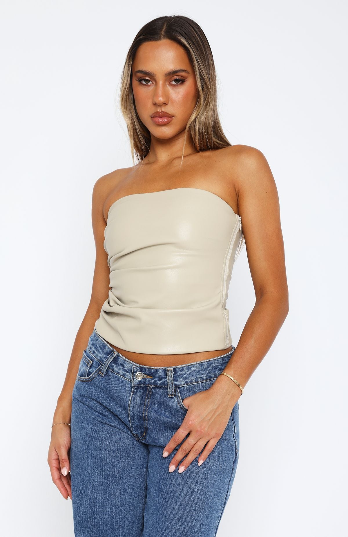 Ultimate Comfort Strapless PU Bustier in Taupe