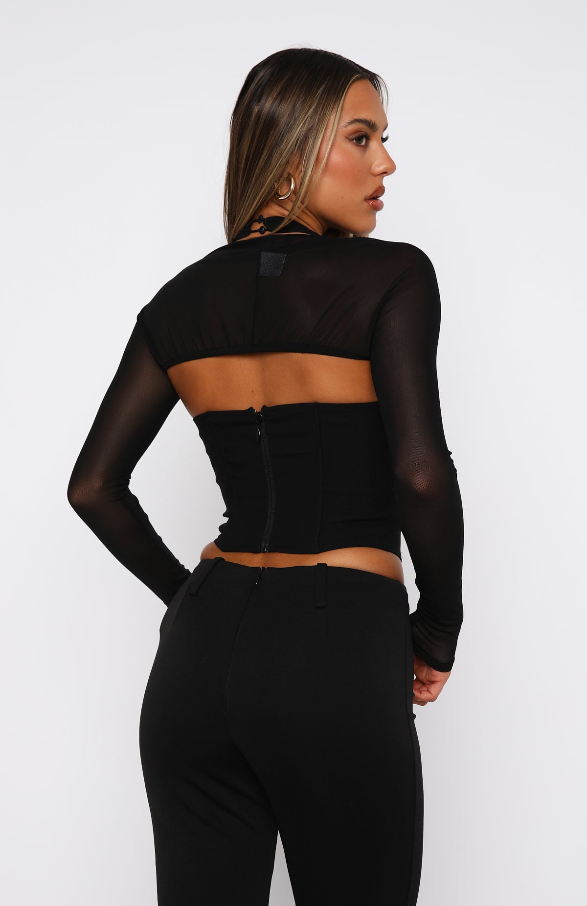 Premium Long Sleeve Bustier Top - Black | Ultimate Elegance