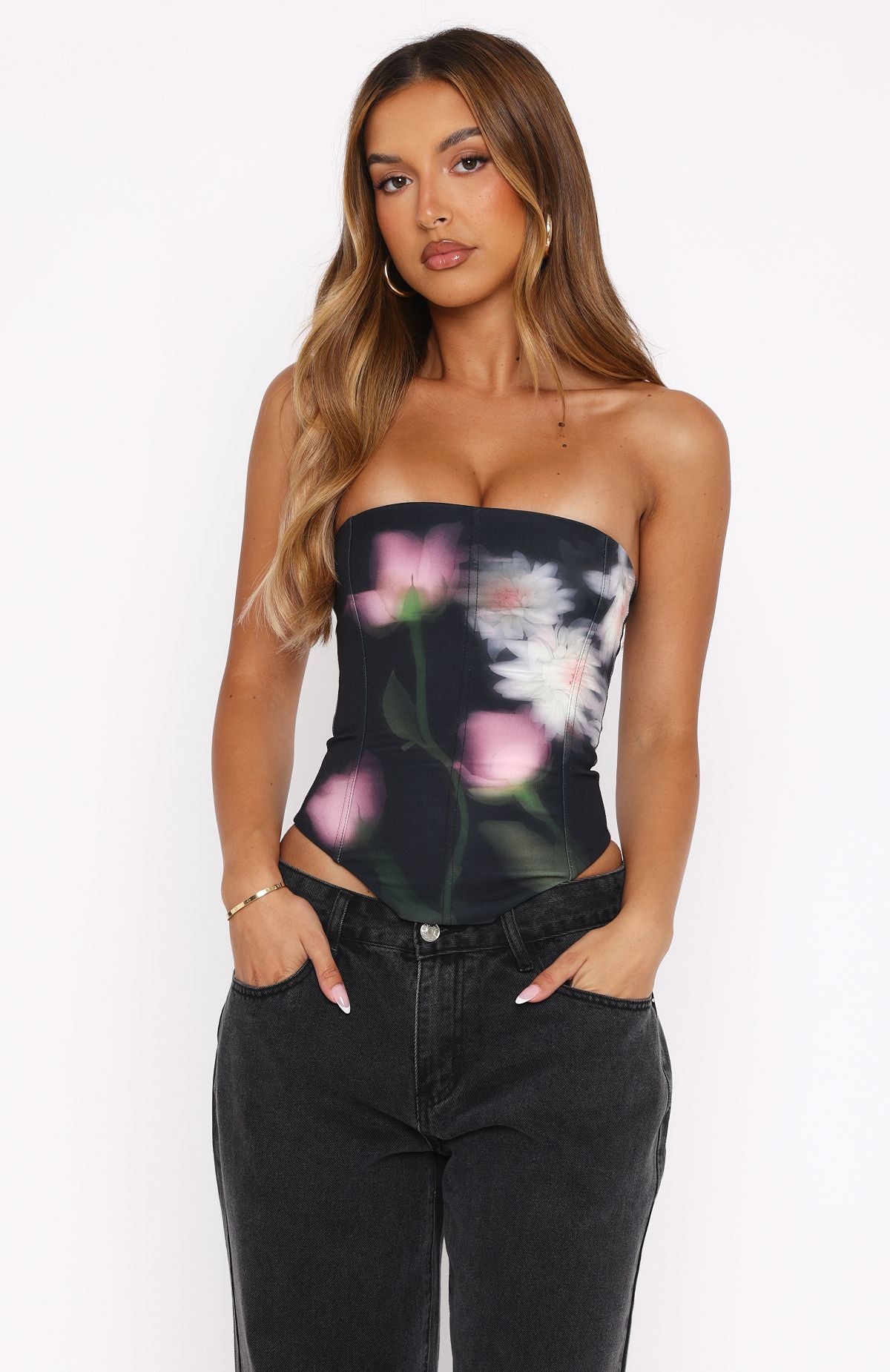 Ultimate Strapless Bustier Daisy Blur - Premium Comfort & Style