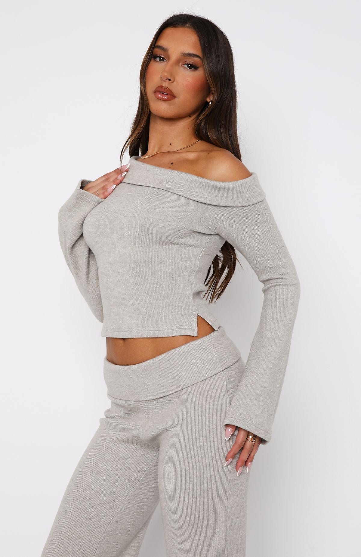 Premium So Little Time Long Sleeve Top - Grey Marle