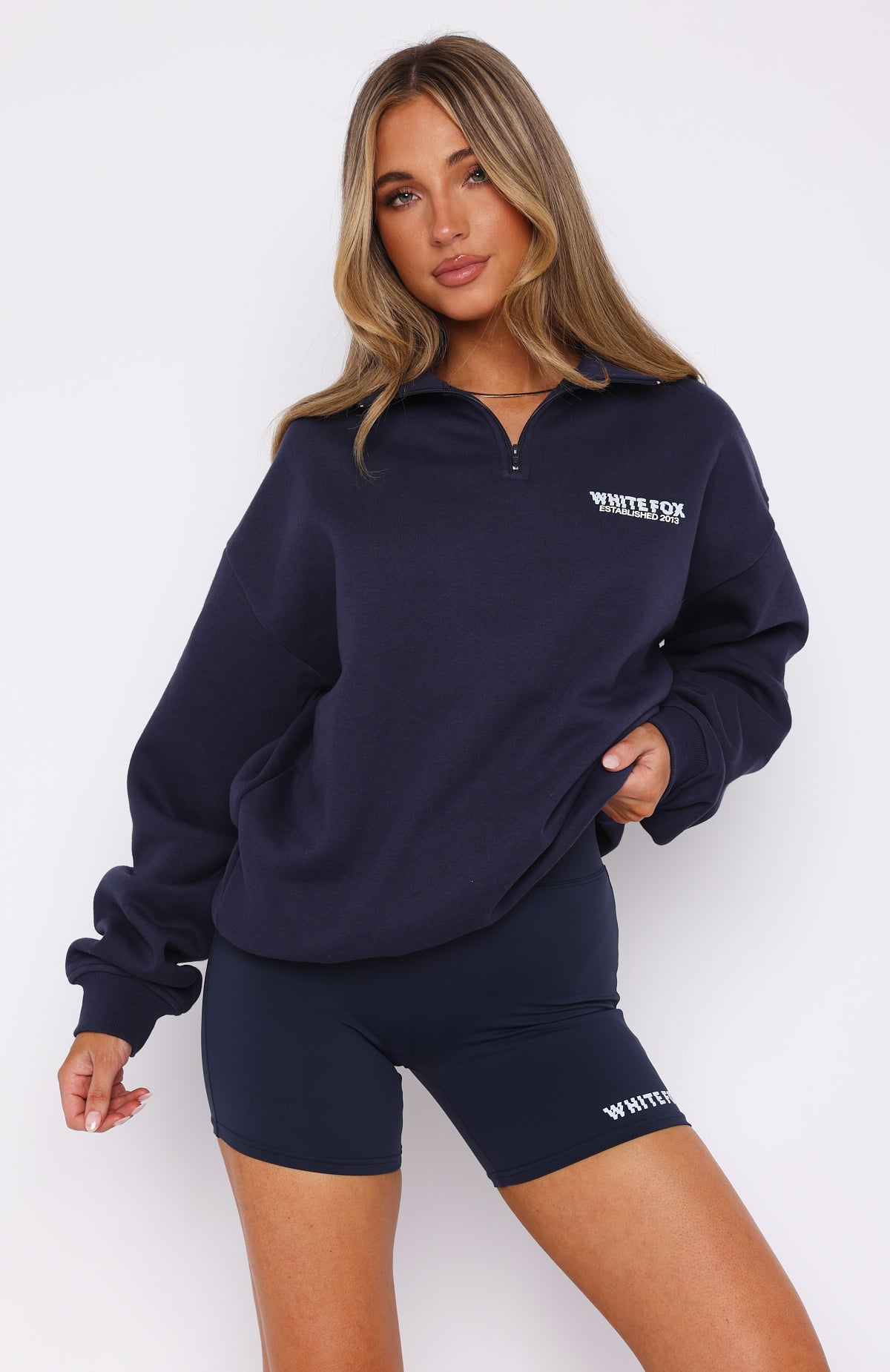 Premium Oversized Zip Front Sweater - Navy