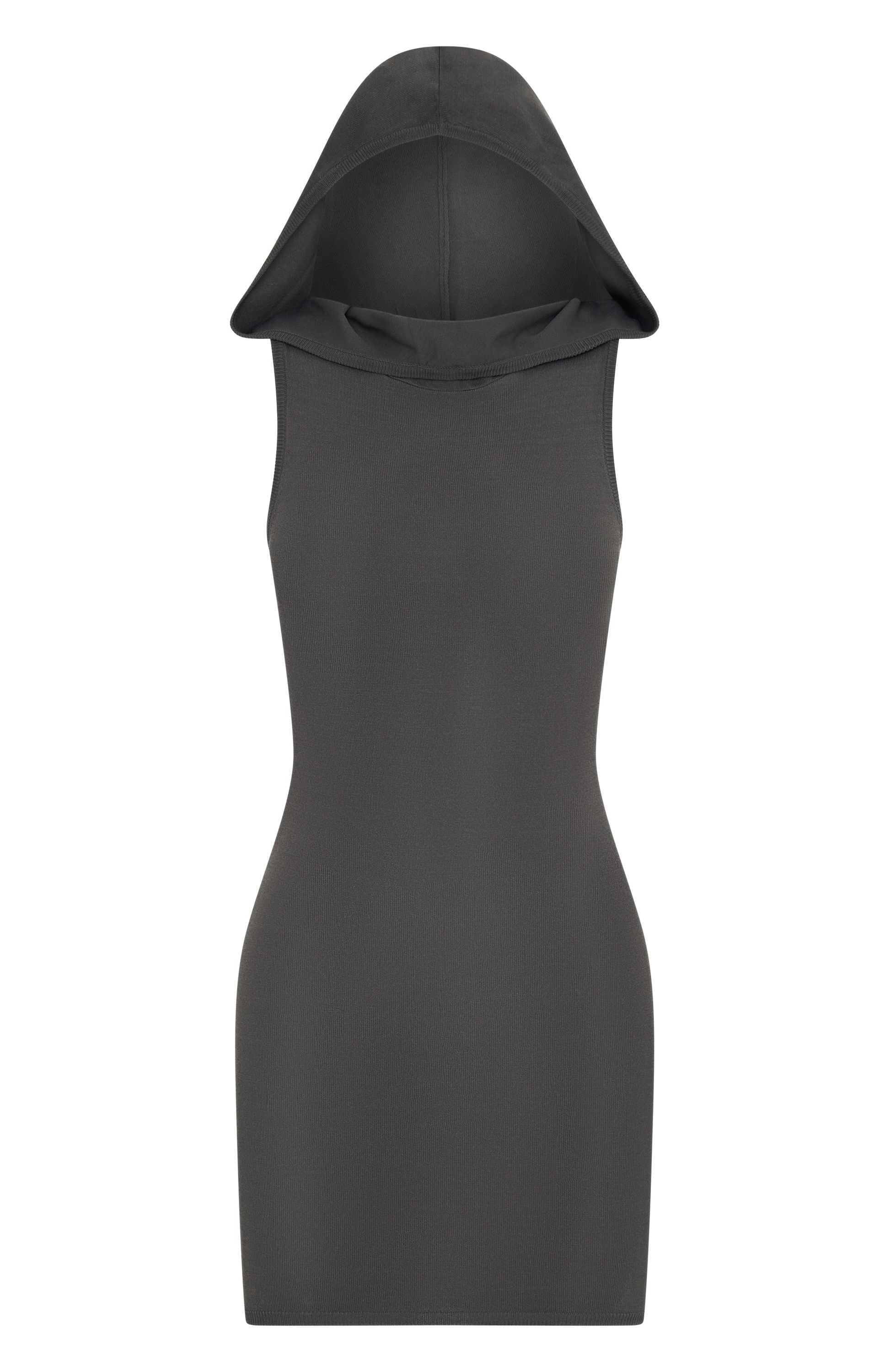 Ultimate Hooded Knit Mini Dress - Charcoal