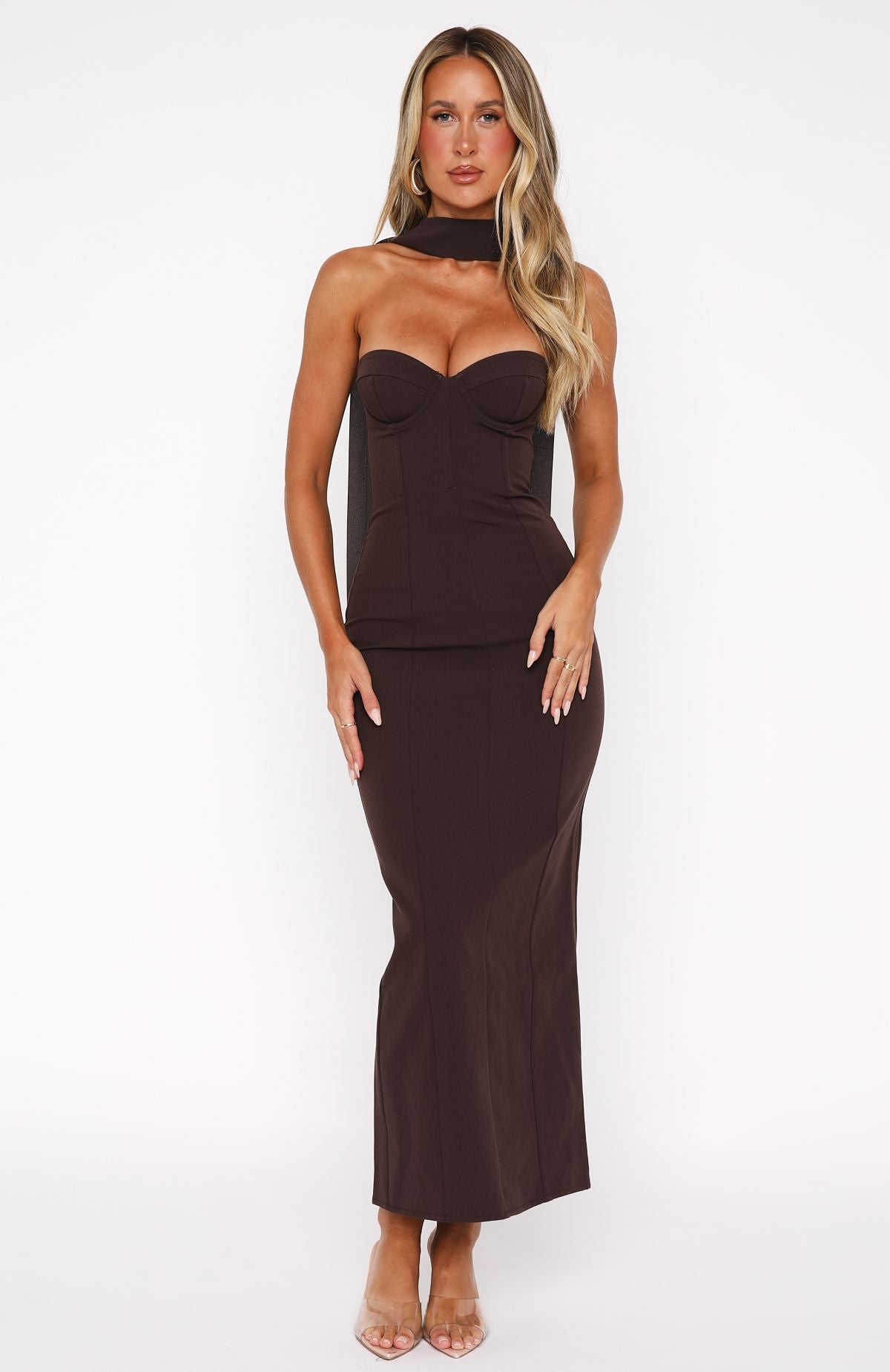 Ultimate Raining Hearts Strapless Maxi Dress in Luxurious Chocolate