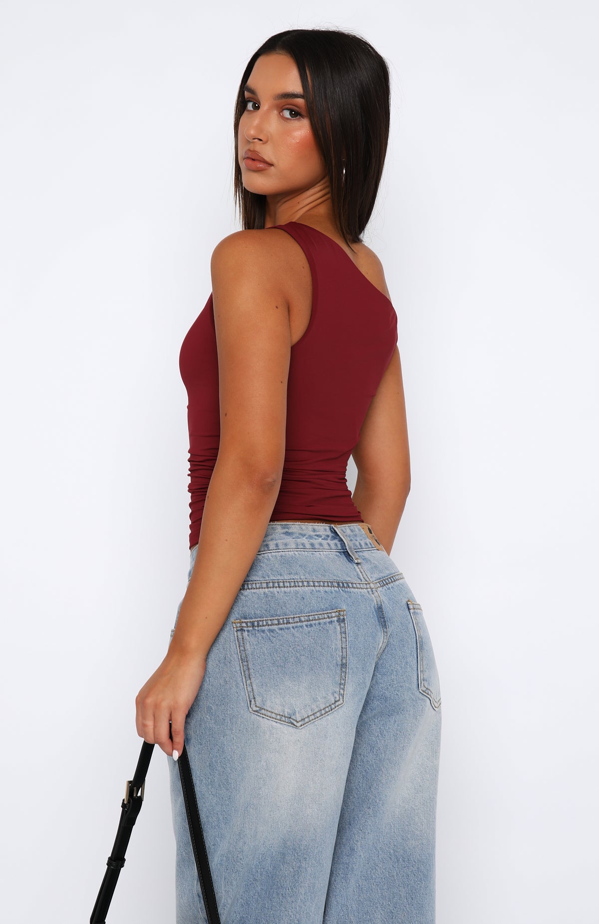 Premium Stay With You Wine One-Shoulder Top