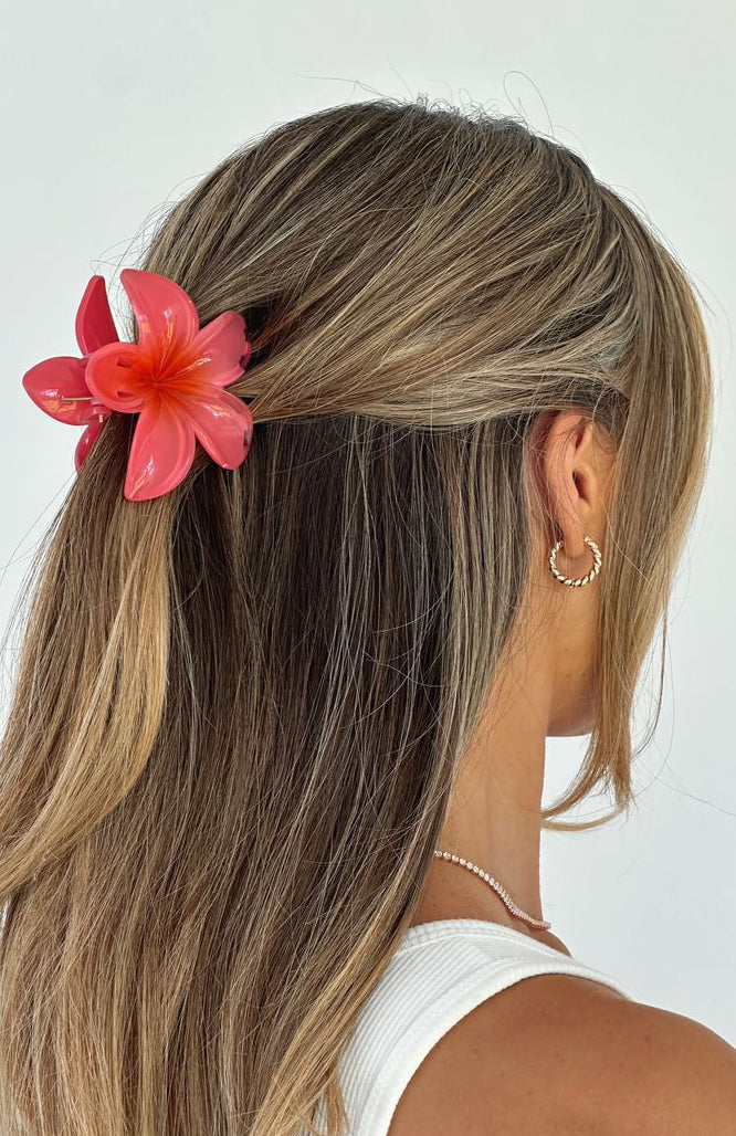 Premium Floral Charm Hair Clip - Hot Pink