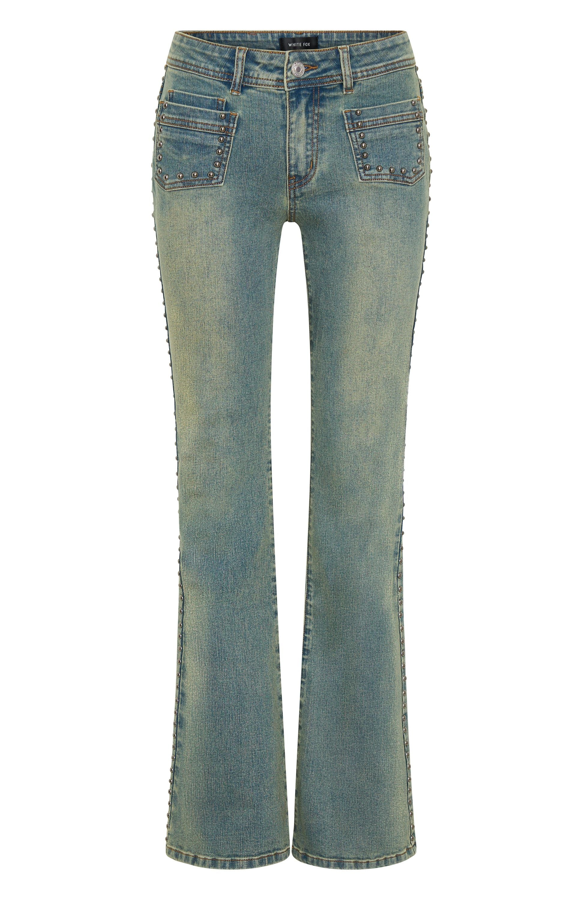 Premium Blake Low Rise Studded Flare Jeans - Brown & Blue