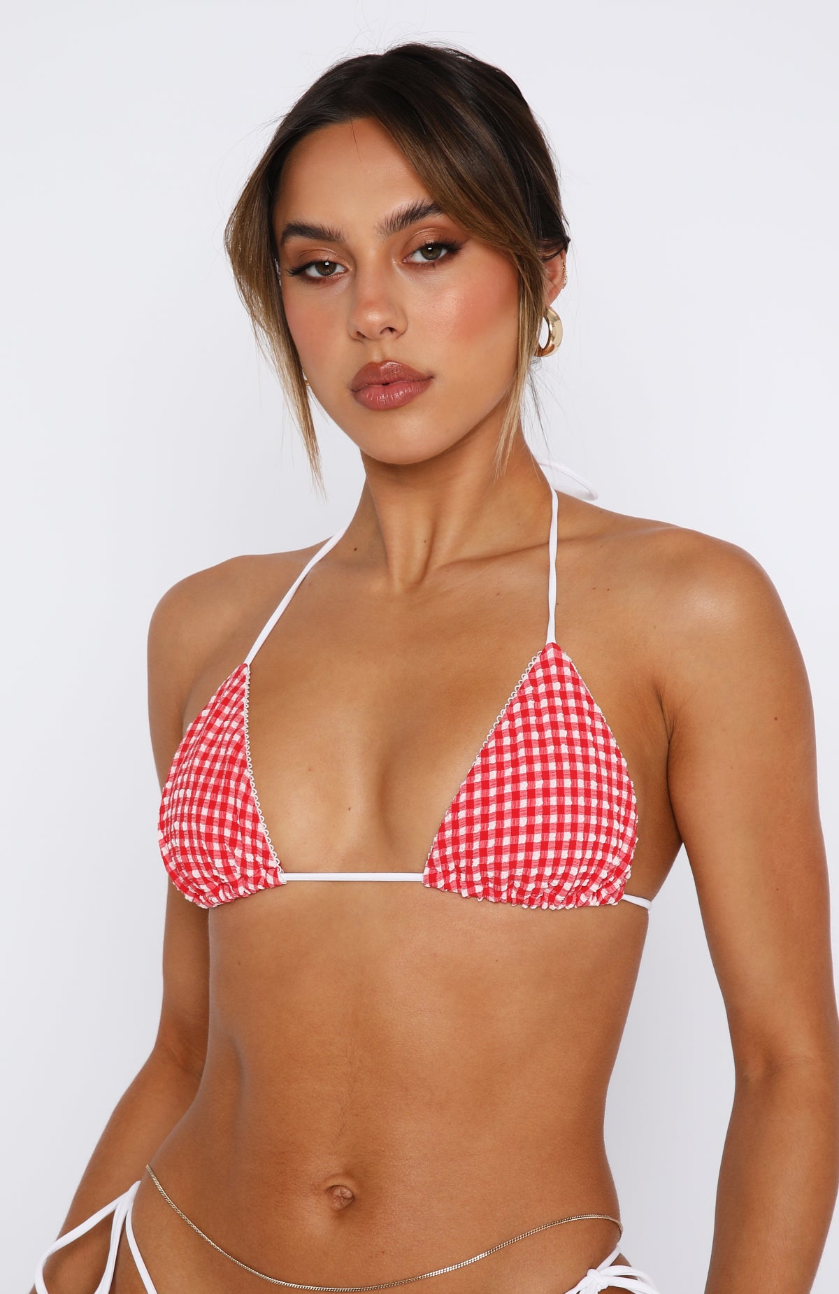 Premium Coral Reef Bikini Top - Red Gingham Style