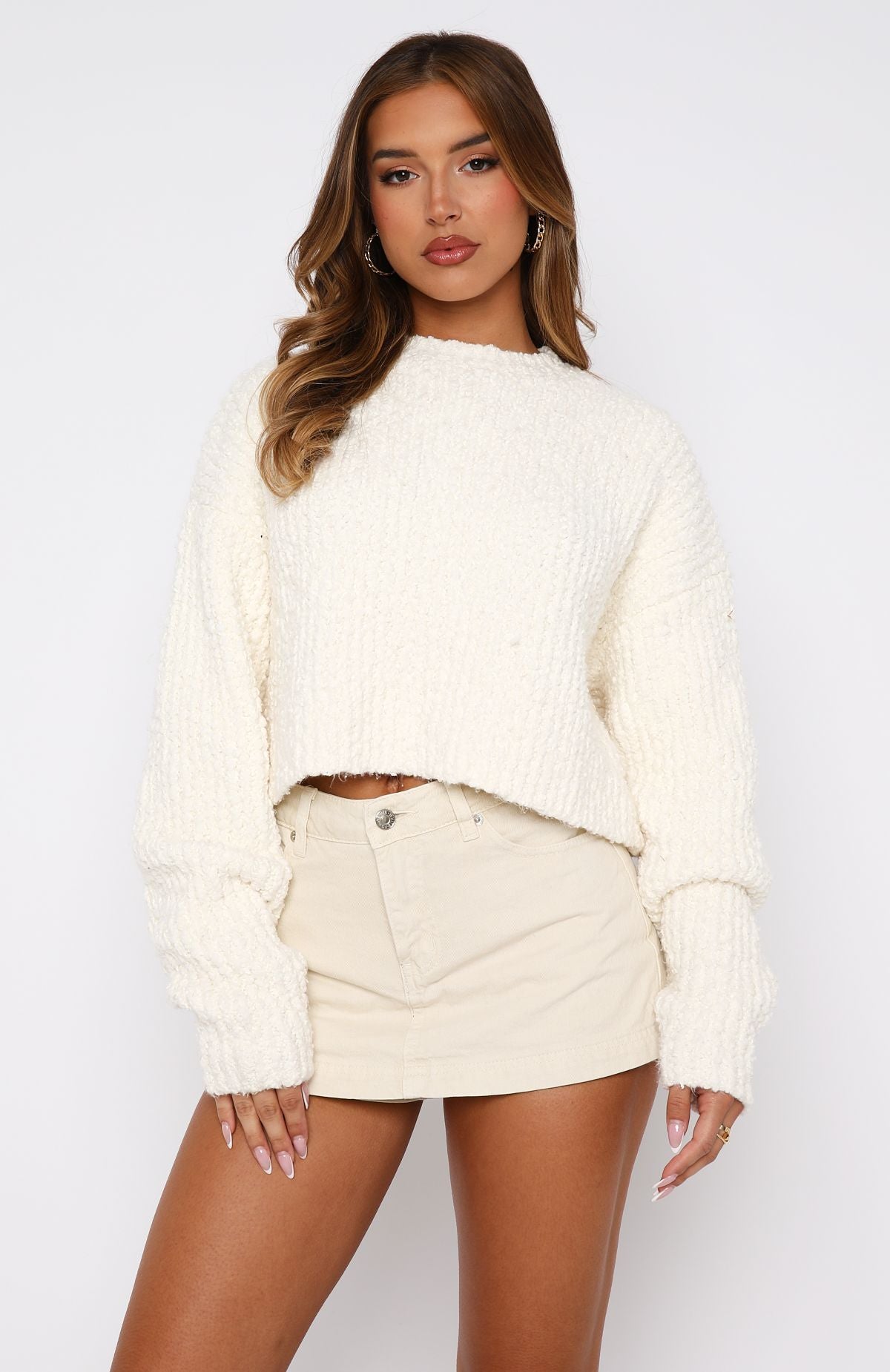 Premium Slouch Knit Sweater - Cream