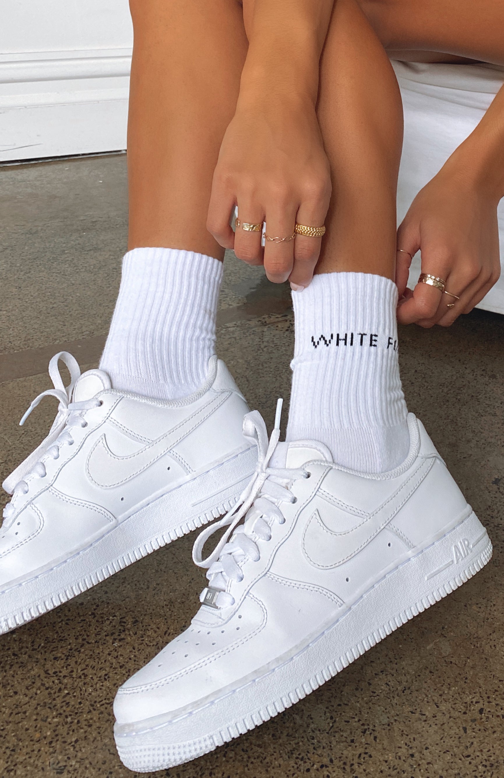 Premium White Fox Cotton Crew Socks