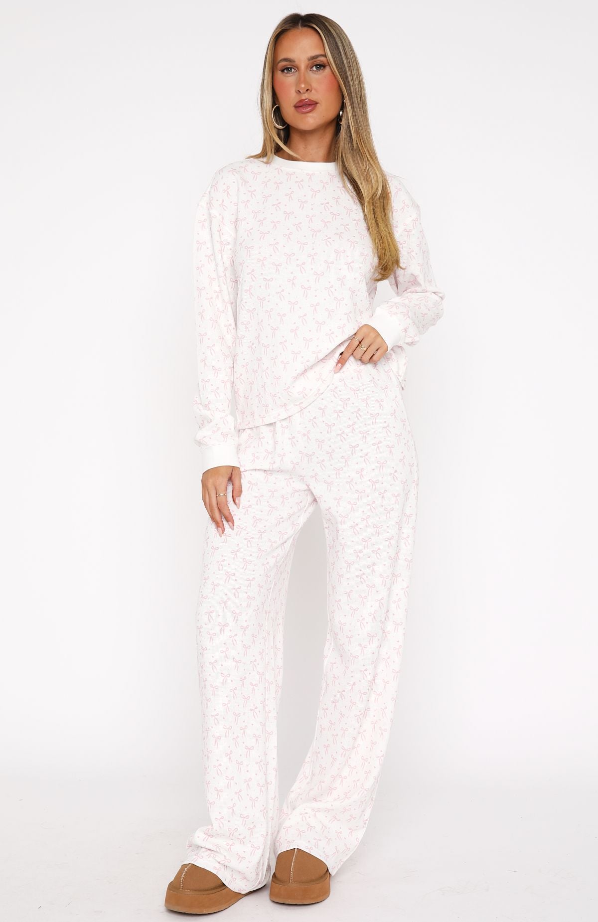 Ultimate Comfort Long Sleeve Pyjama Set with Bow Accent