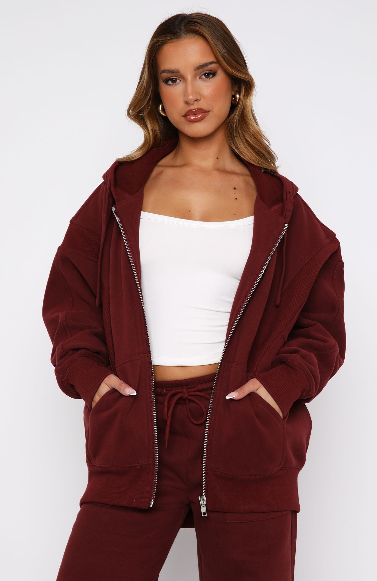 Premium Zip-Front Oversized Hoodie in Merlot - Ultimate Comfort