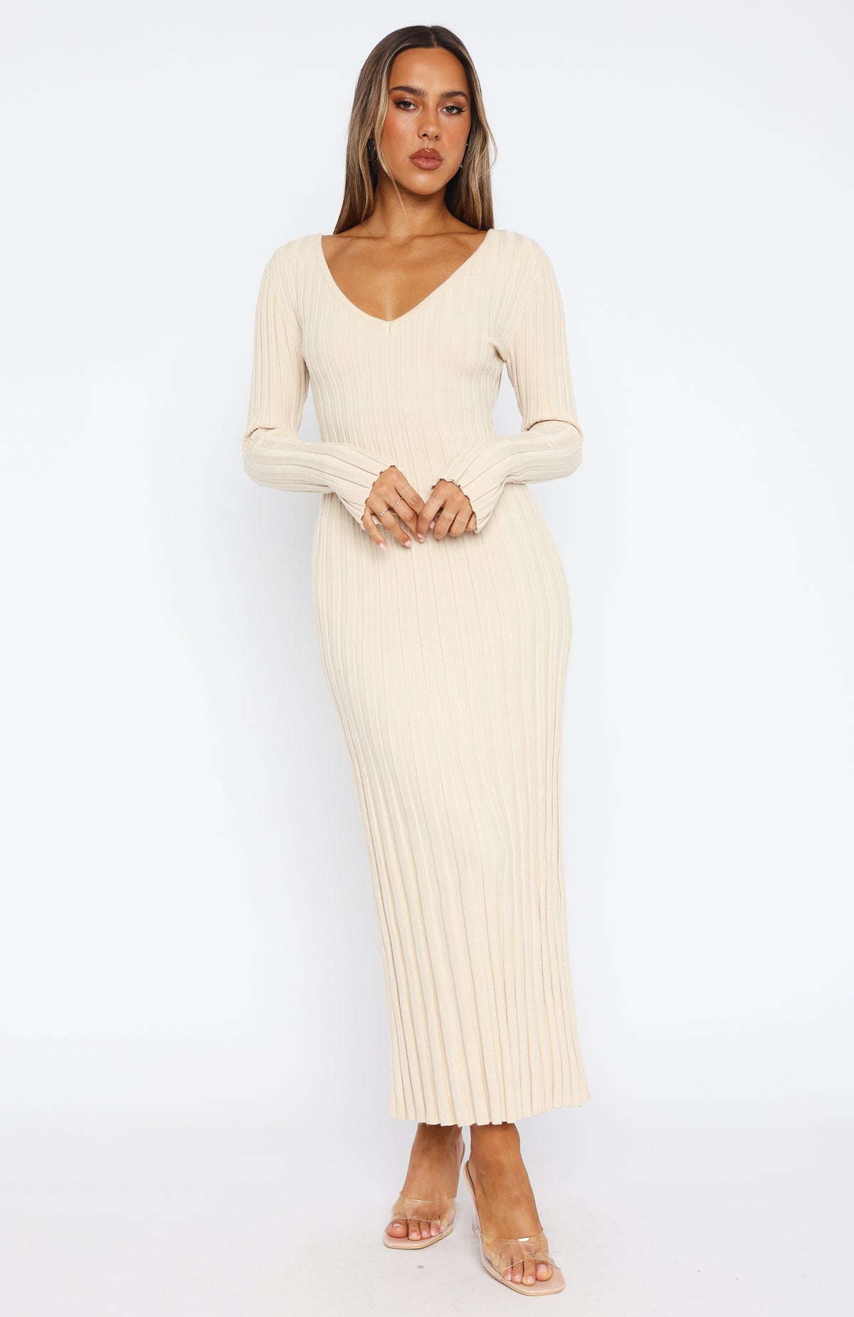 Premium Long Sleeve Maxi Dress in Oat - Ultimate Comfort & Style