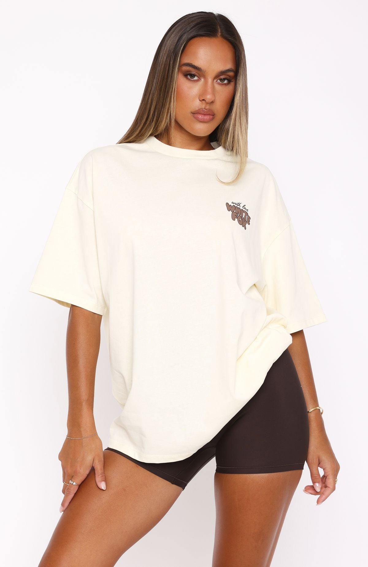 Premium With Love Always Oversized Cotton Tee - Cream