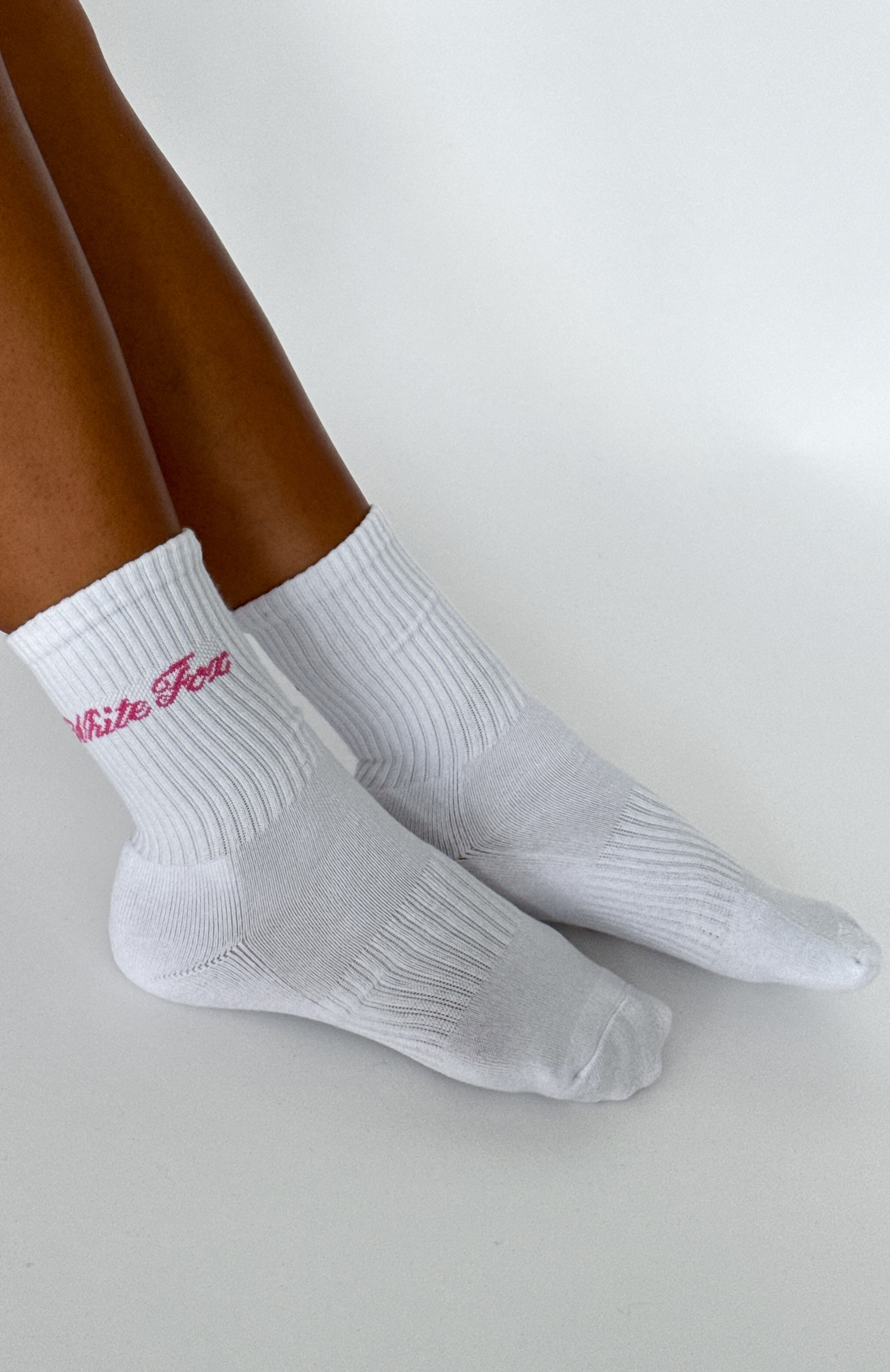 Premium Comfort Crew Socks - White & Pink