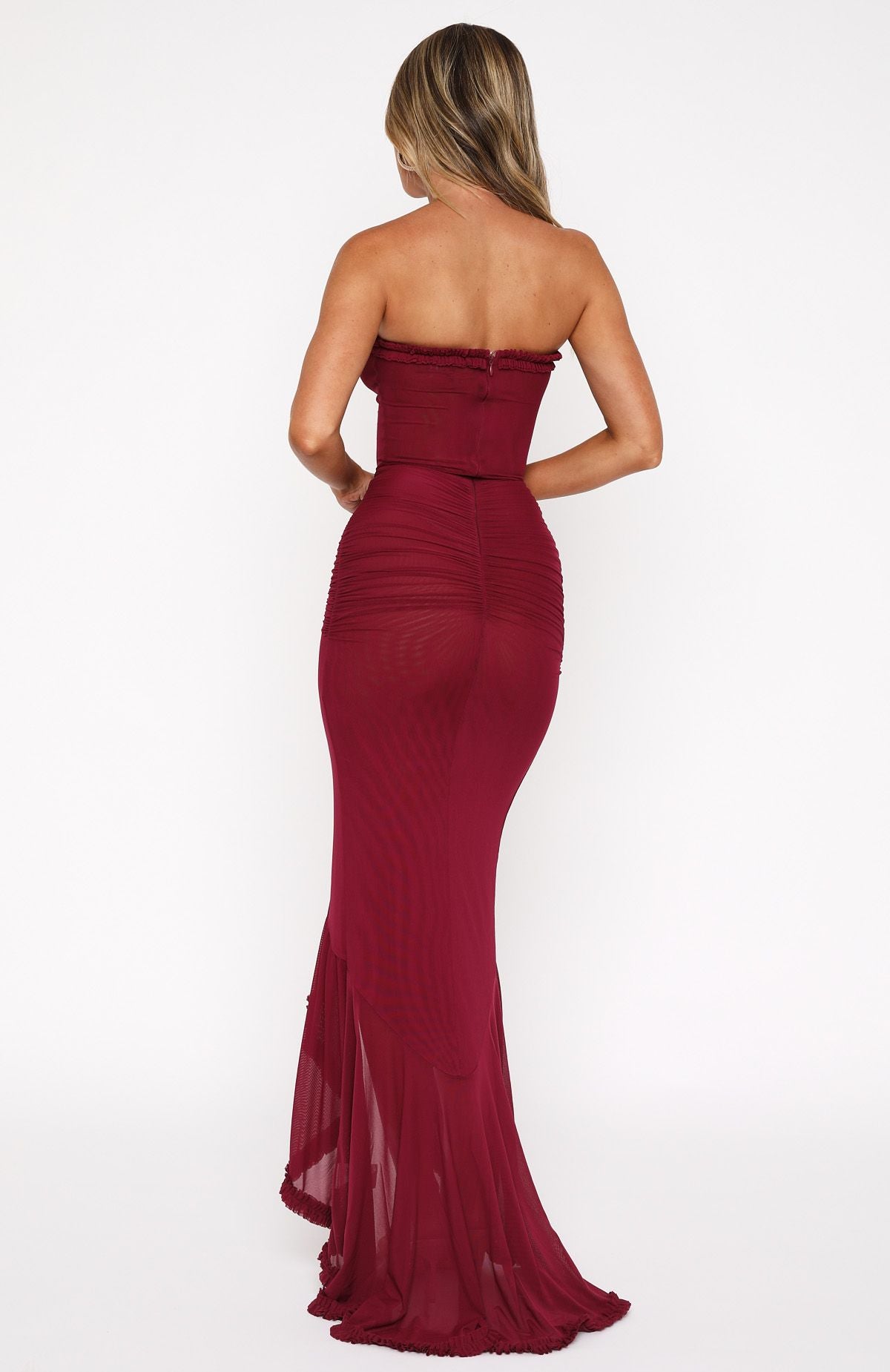 Premium Still Got It Mesh Maxi Dress - Dark Burgundy Elegance