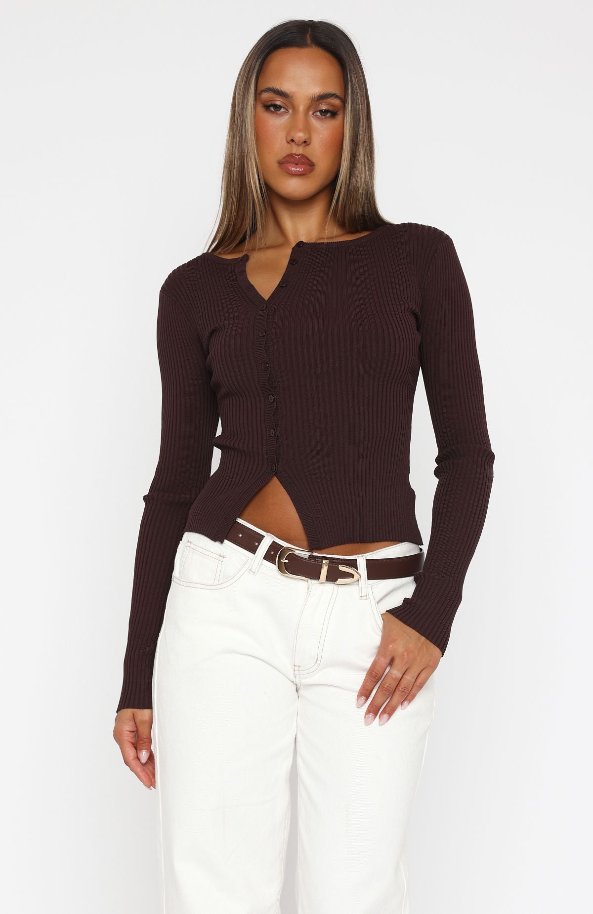 Premium Notice Me Long Sleeve Top - Chocolate