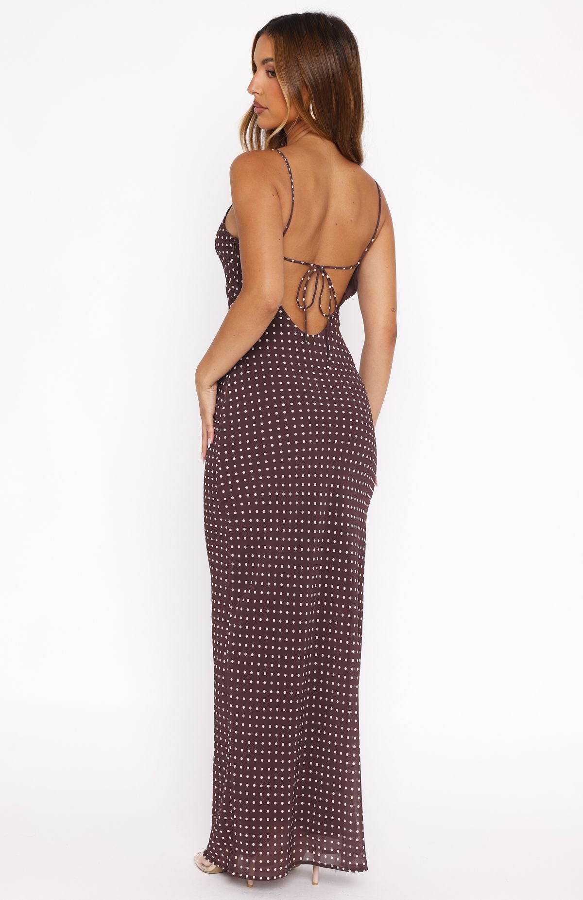 Premium Lost Stars Maxi Dress - Chocolate Polka Dot Elegance