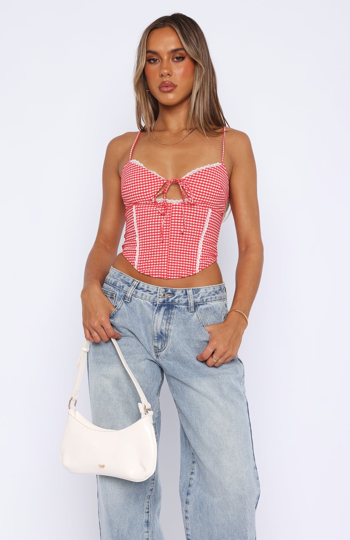 Premium Wildest Dreams Bustier - Red Gingham Elegance