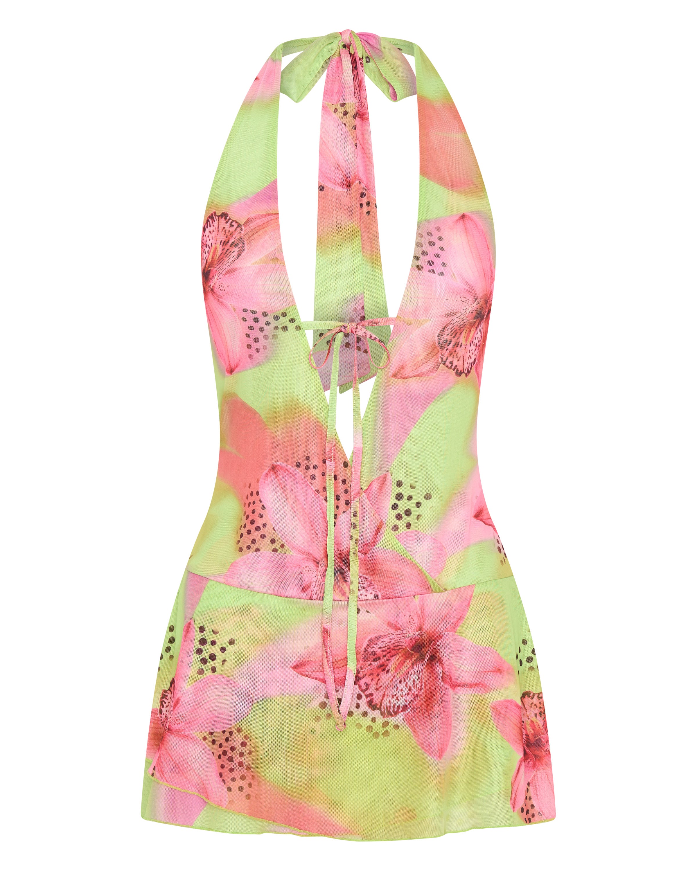 Ultimate Lime Tropics Halter Mini Dress