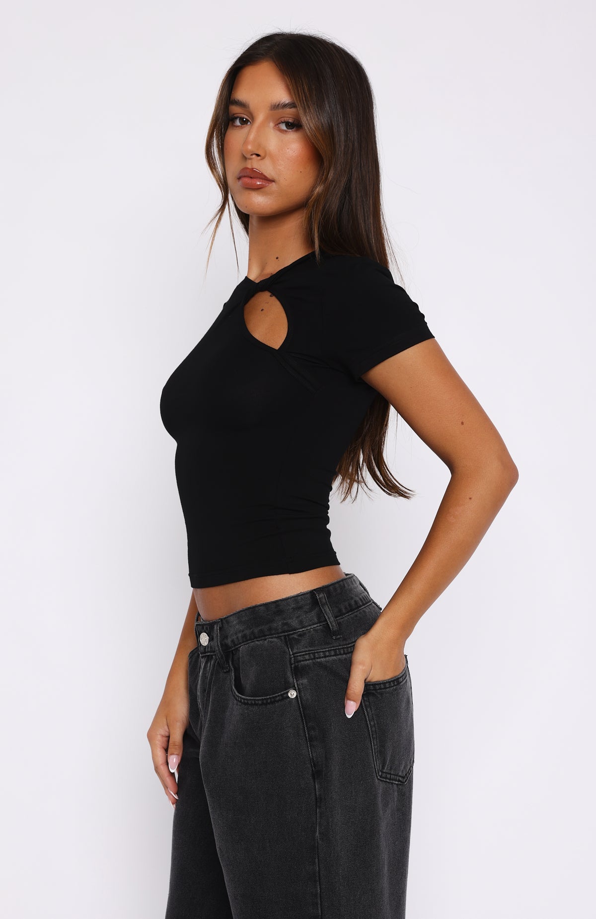 Premium Black Cropped Short Sleeve Top