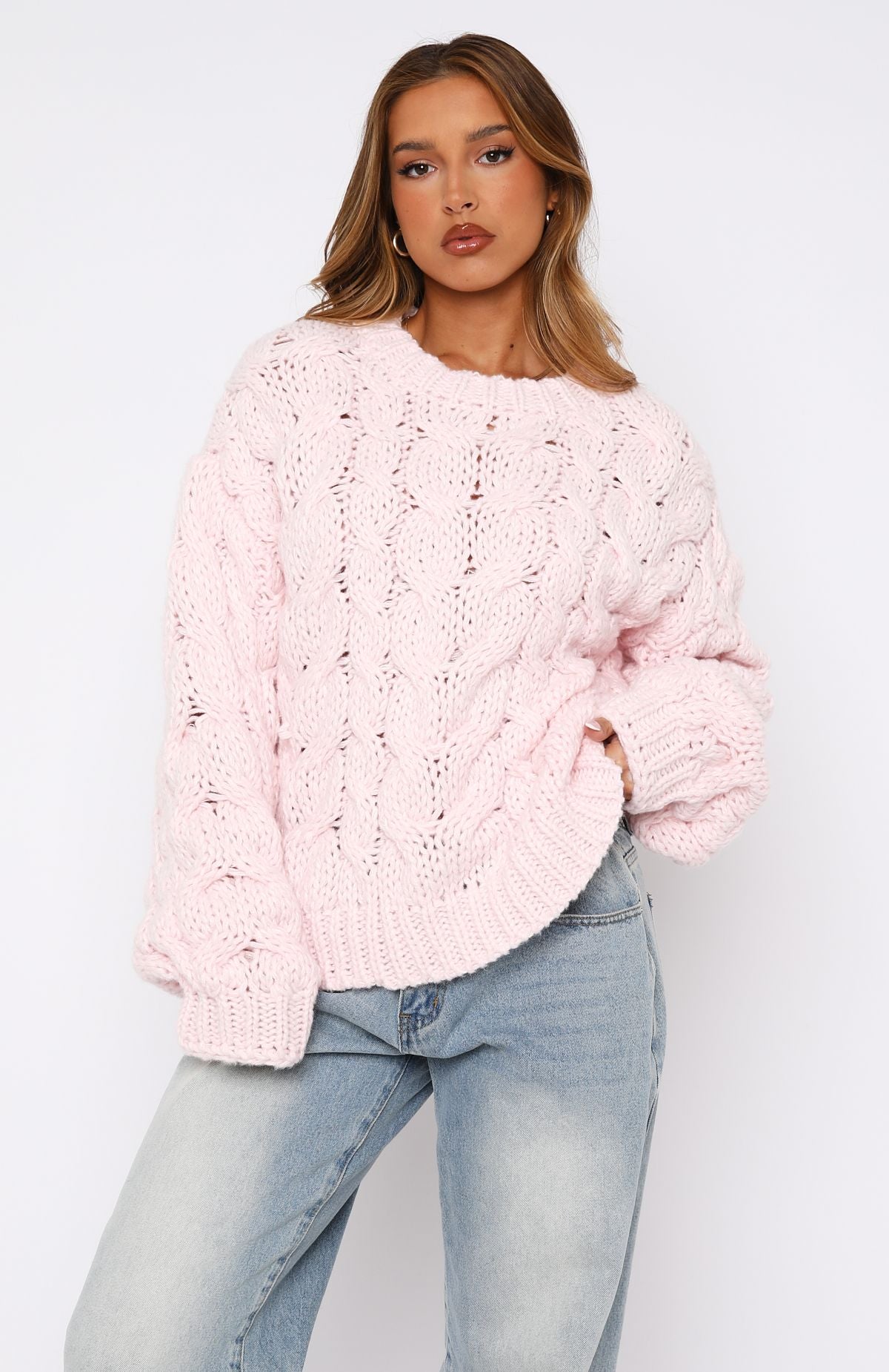 Premium Oversized Knit Sweater - Baby Pink | Ultimate Winter Essential