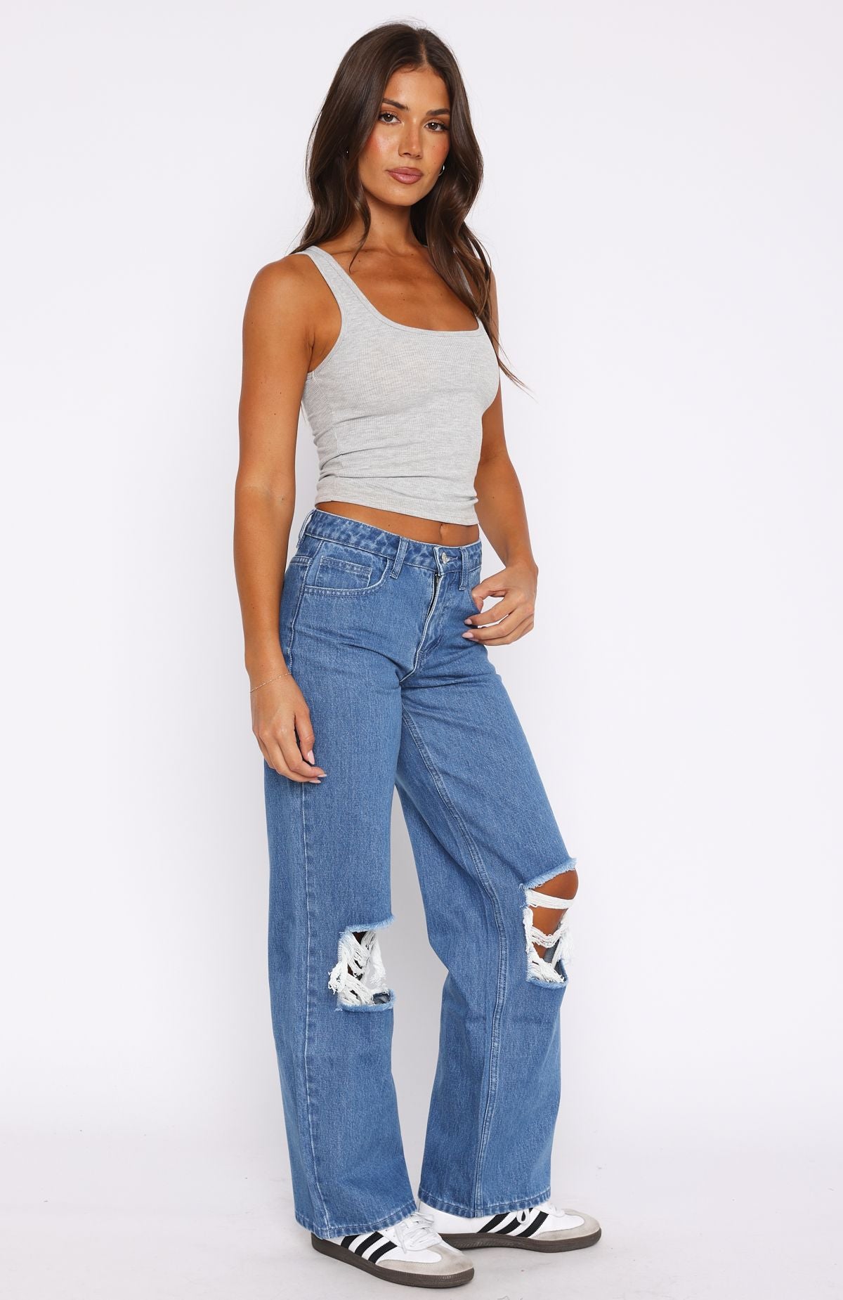 Premium Romie Mid Rise Wide Leg Jeans - True Blue Wash